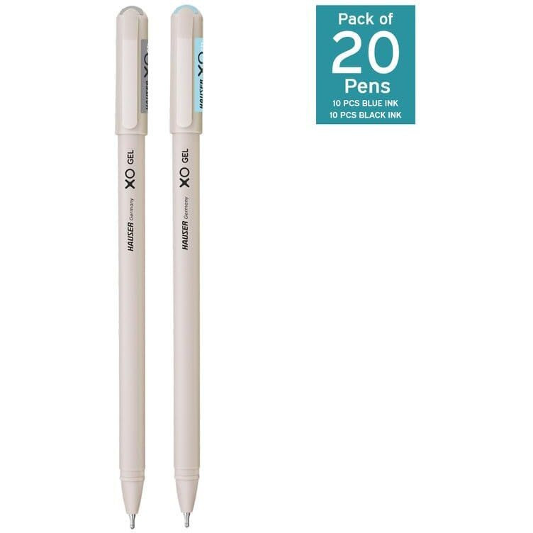 Hauser XO Gel Pen Combo Pack | Matt Finish Body With Ultra Durable Tip | 10 Pcs Blue Ink & 10 Pcs Black Ink