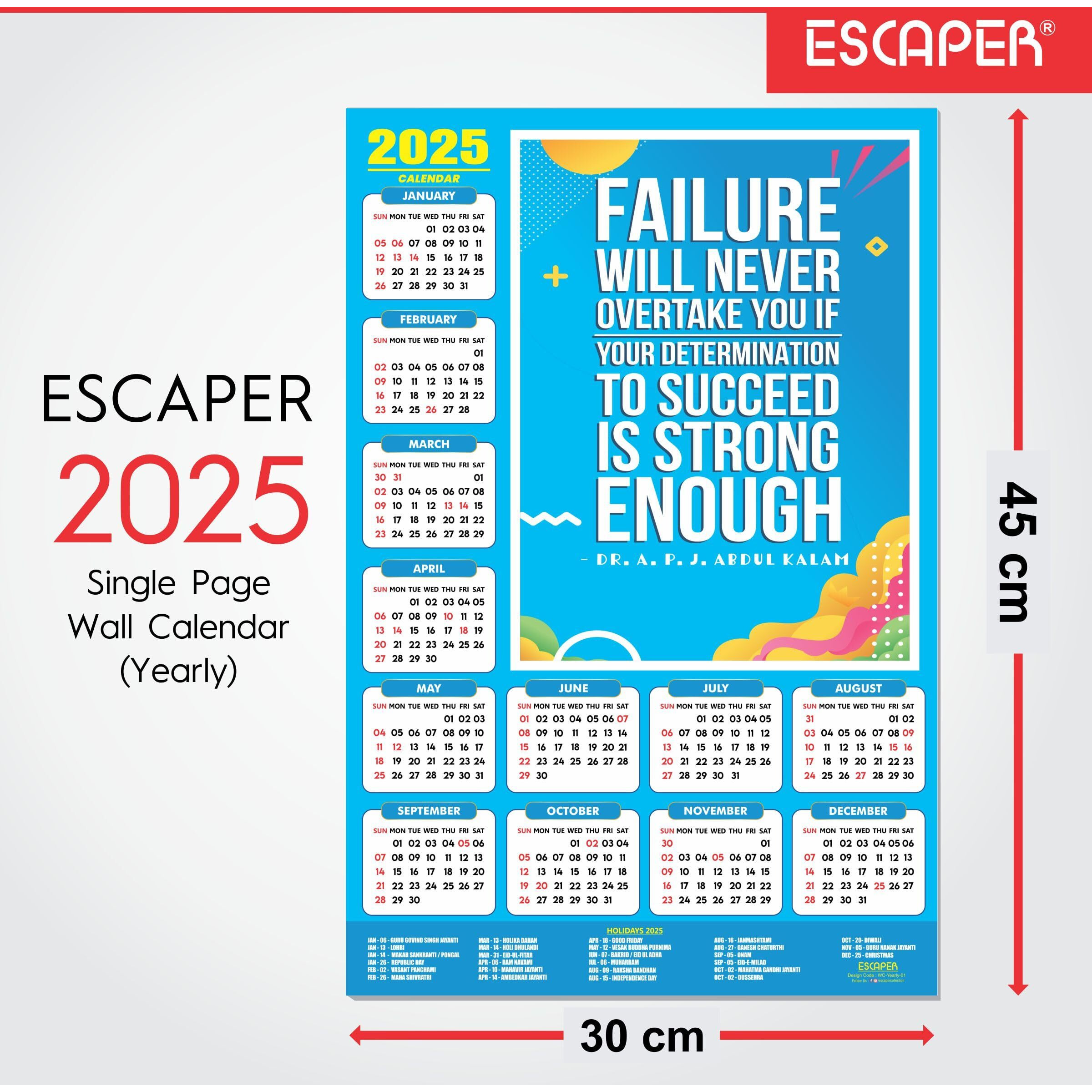 ESCAPER Motivational New Year Wall Calendar 2025 (45x30 cm) (Jumbo 5 Calendars Pack (WC 01 To 05))