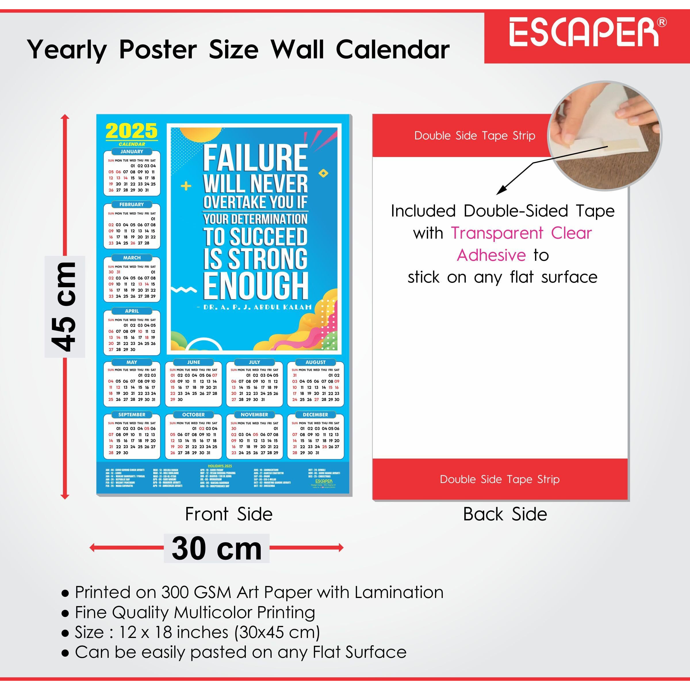 ESCAPER Motivational New Year Wall Calendar 2025 (45x30 cm) (Jumbo 5 Calendars Pack (WC 01 To 05))