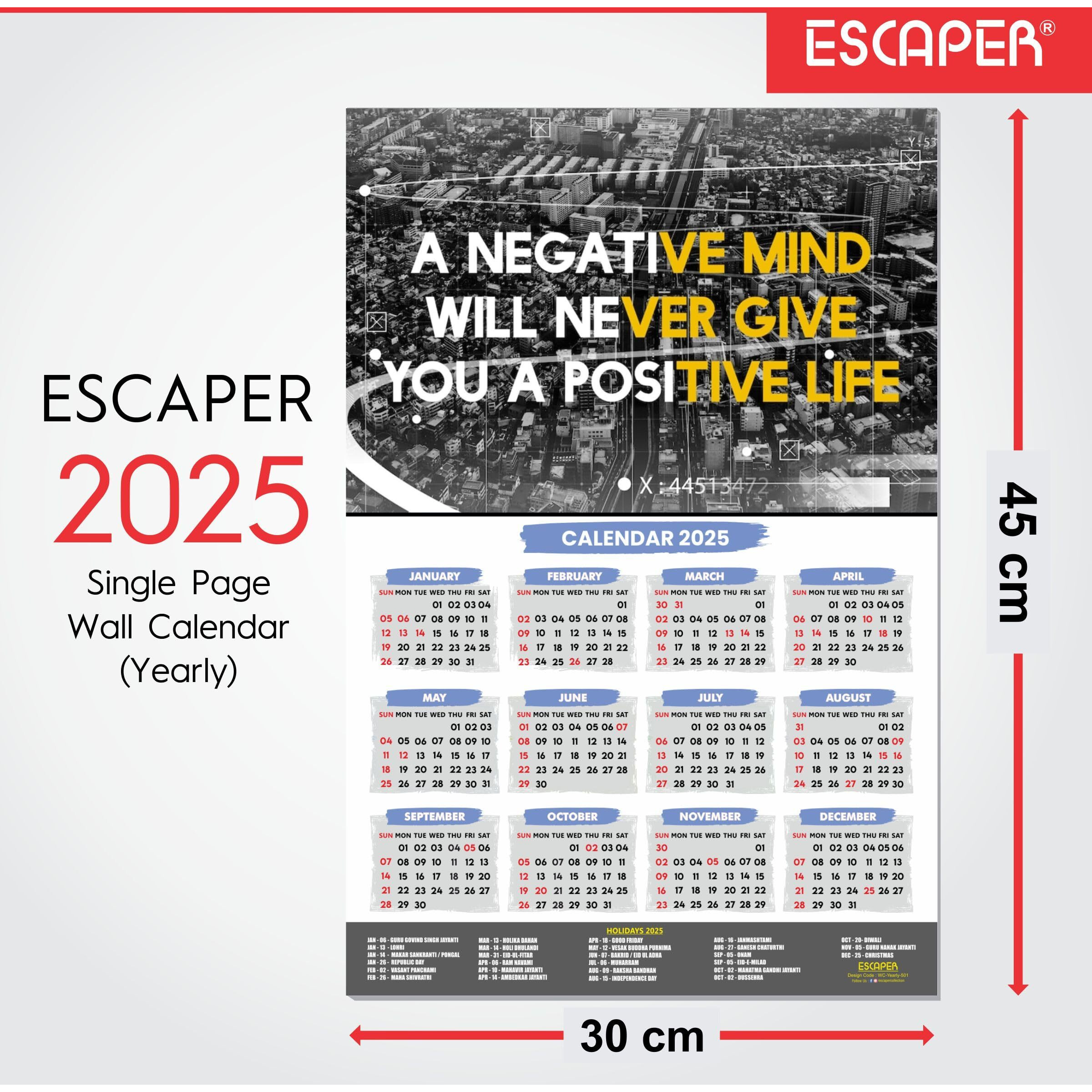 ESCAPER Motivational New Year Wall Calendar 2025 (45x30 cm) (Pack of 2 Calendars (WC - 501,502))