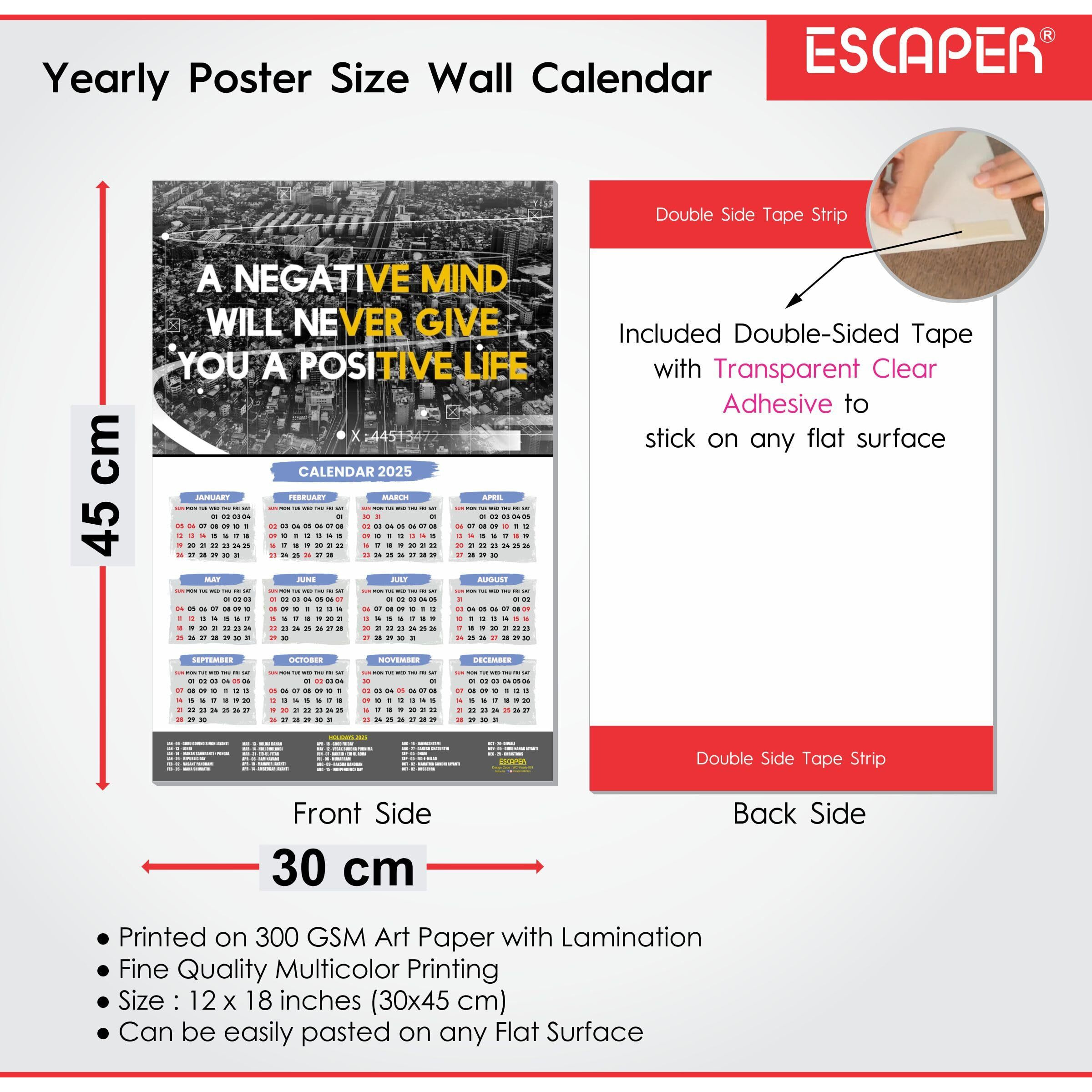 ESCAPER Motivational New Year Wall Calendar 2025 (45x30 cm) (Pack of 2 Calendars (WC - 501,502))