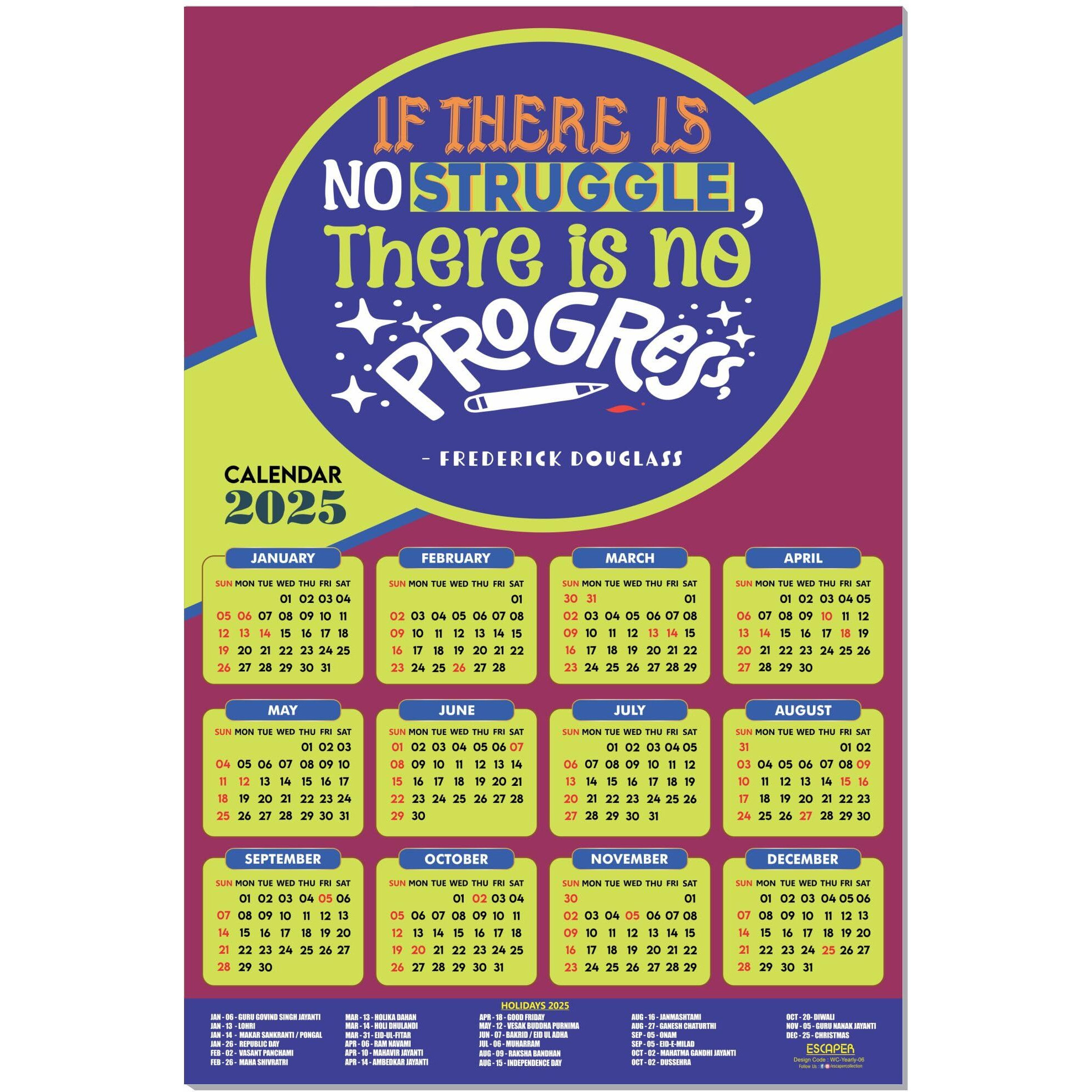 ESCAPER Motivational New Year Wall Calendar 2025 (45x30 cm) (Progress - By Frederick Douglass (WC-06))