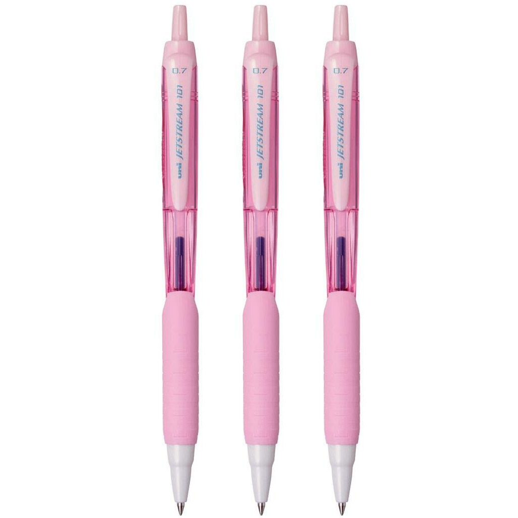 UNI-BALL Jetstream SXN-101FL-07 Roller Ball Pen | Light Pink Body, Blue Ink, Pack of 3