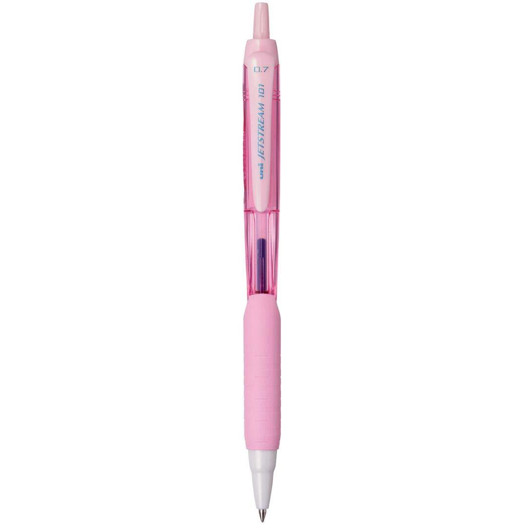 UNI-BALL Jetstream SXN-101FL-07 Roller Ball Pen | Light Pink Body, Blue Ink, Pack of 3