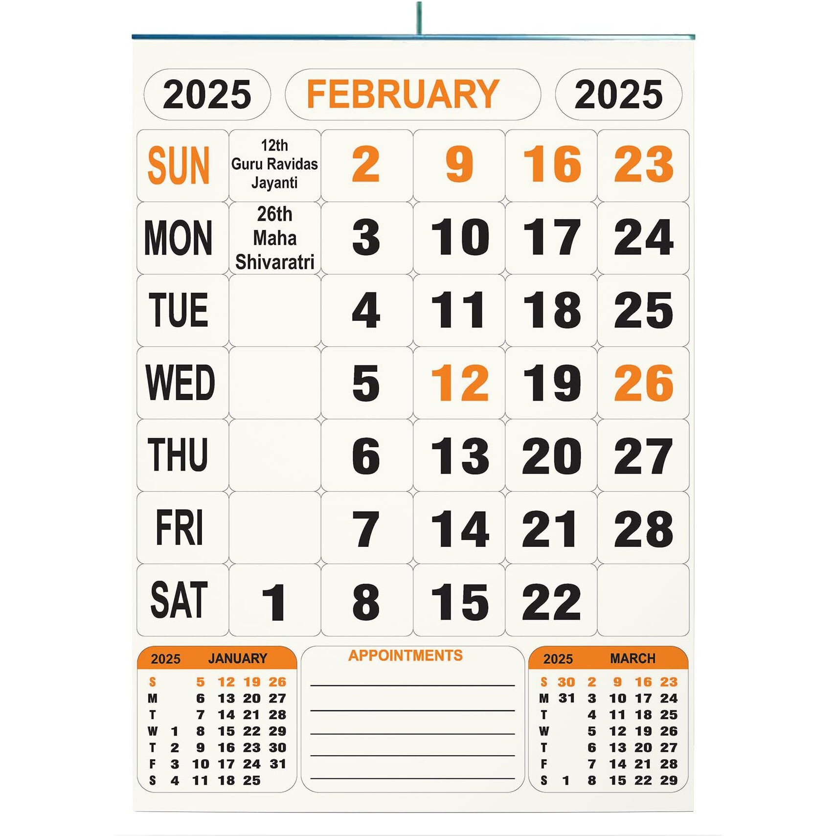 AccuPrints 2025, 14 by 20 inch Offices Wall Calendar Large Dates with Space for Marks/Notes