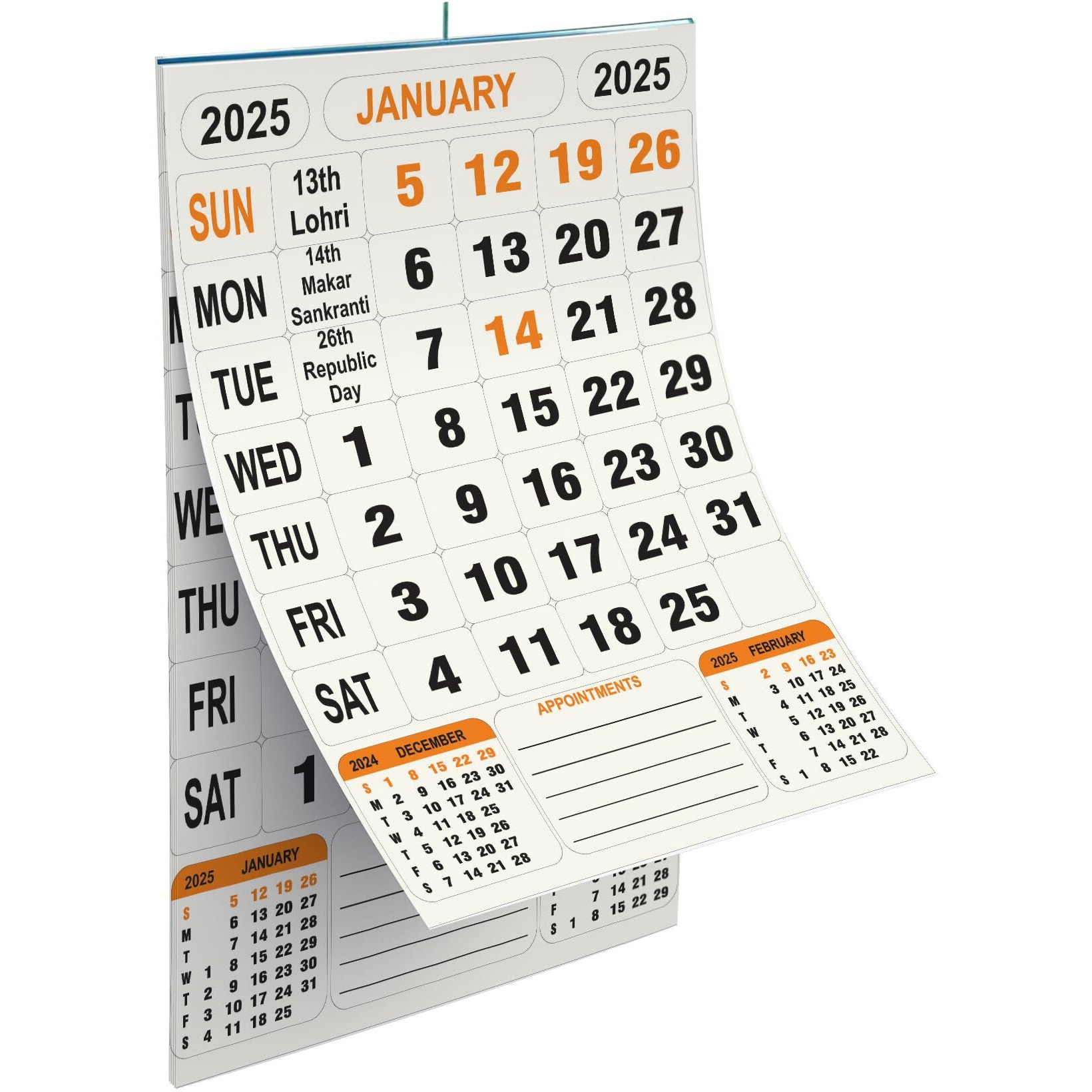 AccuPrints 2025, 14 by 20 inch Offices Wall Calendar Large Dates with Space for Marks/Notes