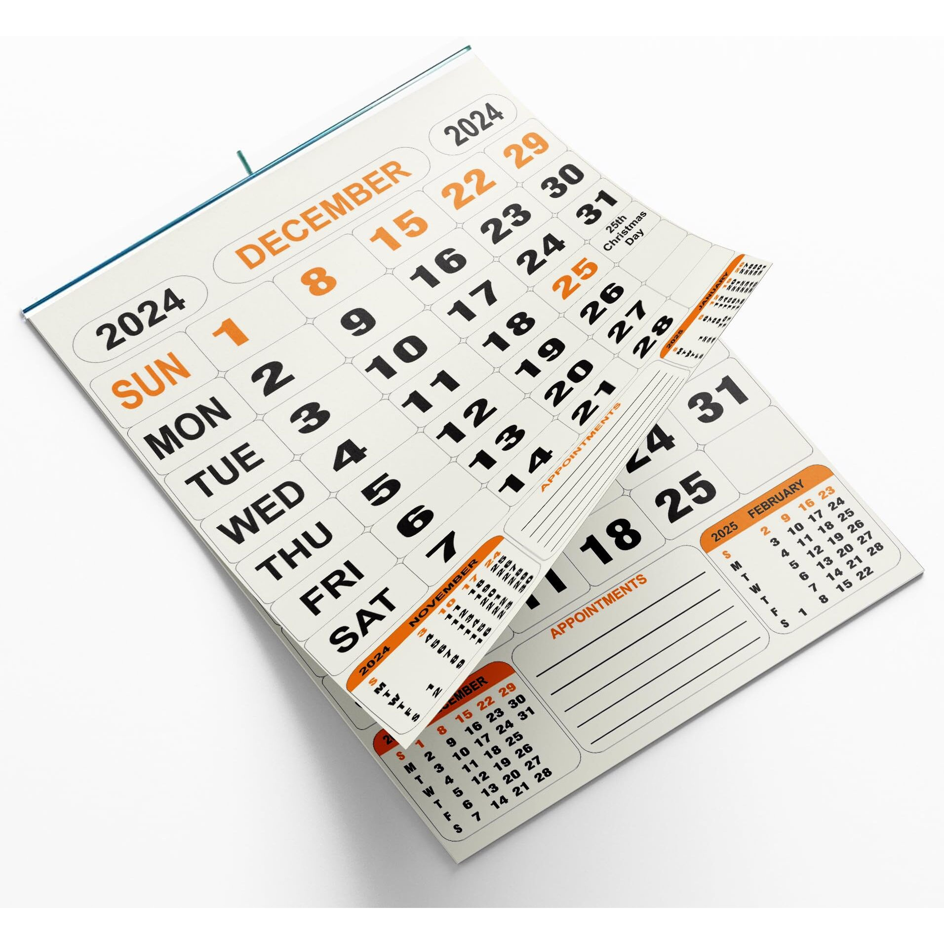AccuPrints 2025, 14 by 20 inch Offices Wall Calendar Large Dates with Space for Marks/Notes