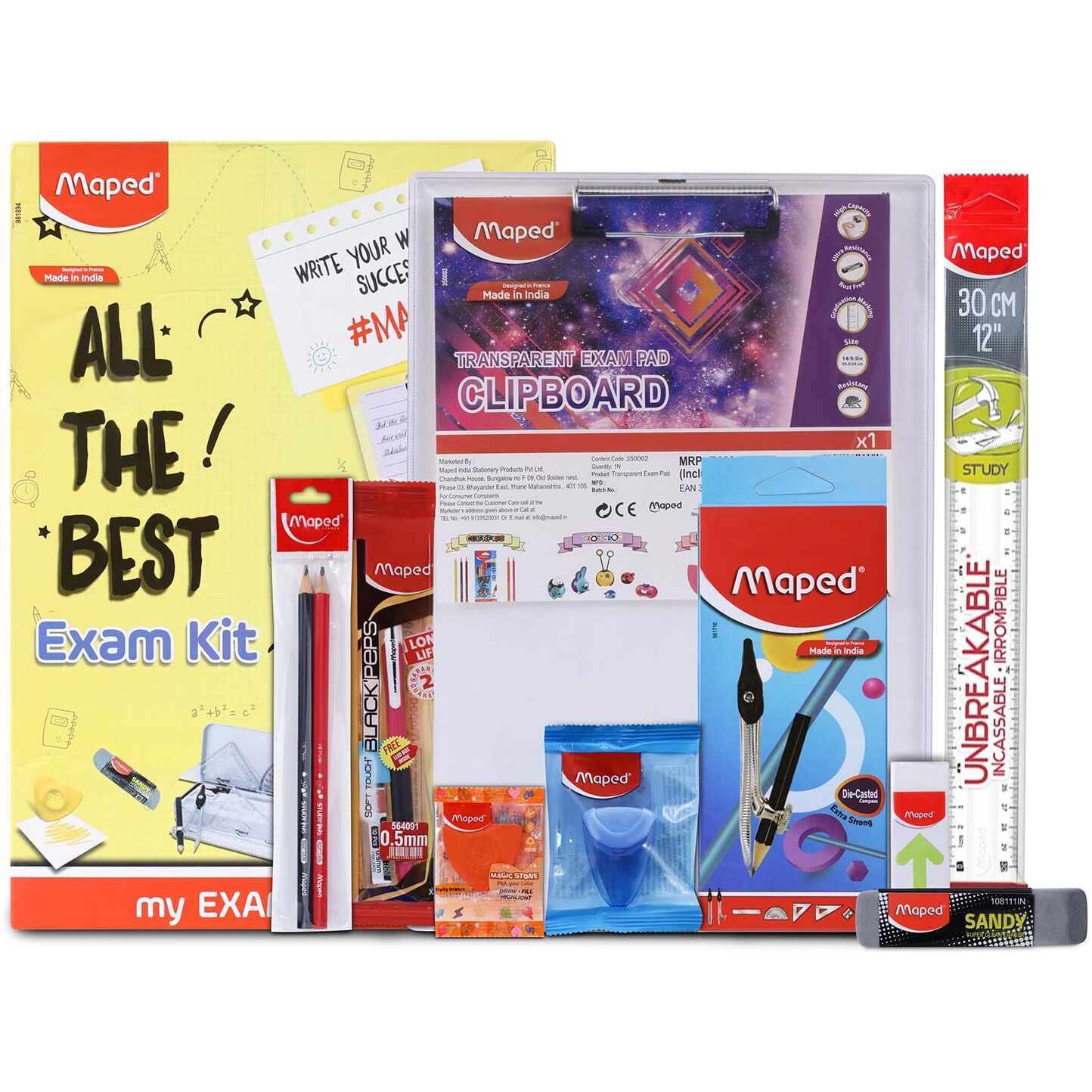 Maped All The Best Exam Kit | Multi Product Kit|Stationery Kit | Exam Essential Kit | Exam kit for Students |Writing Kit | Combination Set of 10 | All Exam Essentials in One Kit