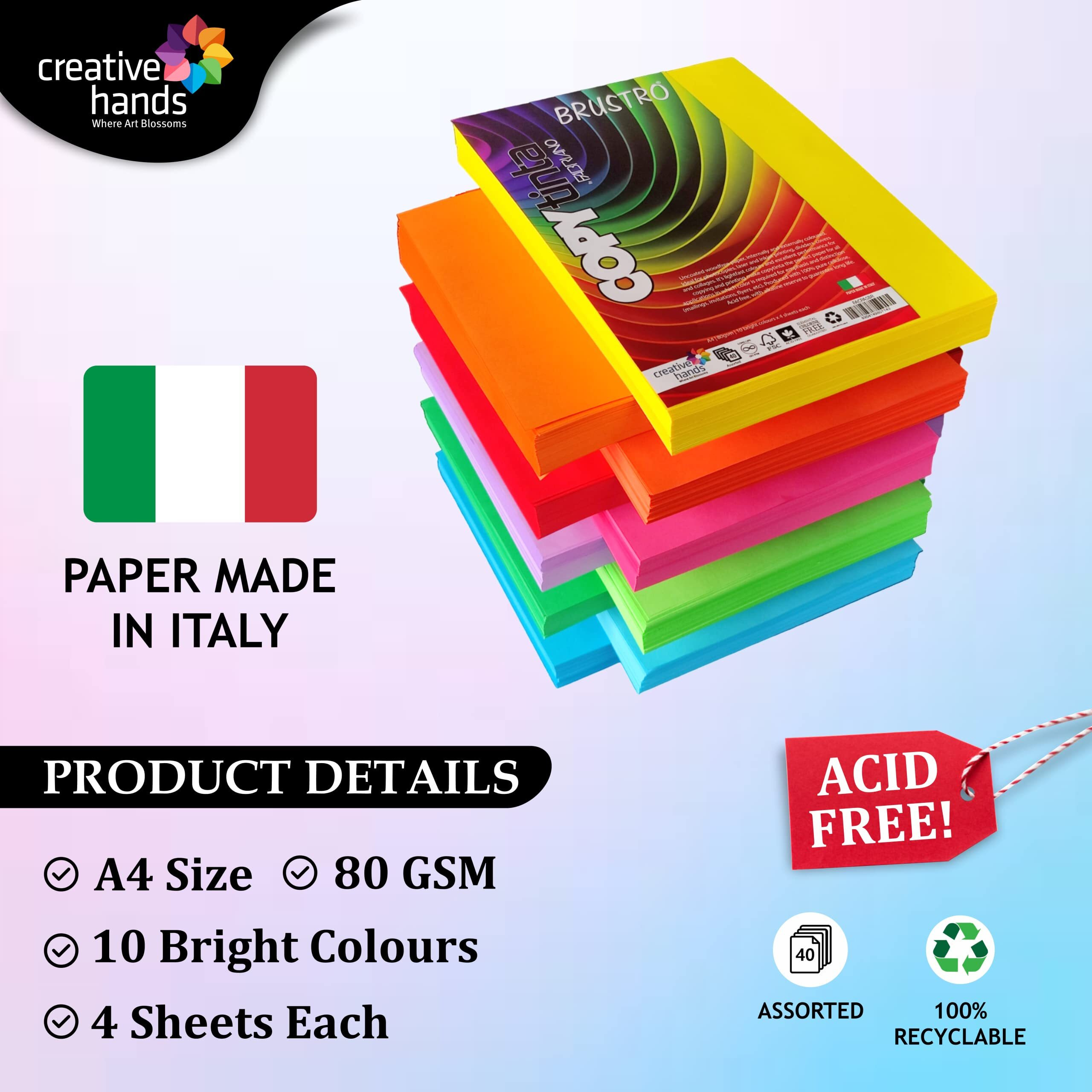 Fabriano Brustro Copy Tinta A4 Assorted Bright & Soft Combo Pack, 80 Sheets (4 Sheets Each Of 10 Bright Colours & 10 Soft Colours)