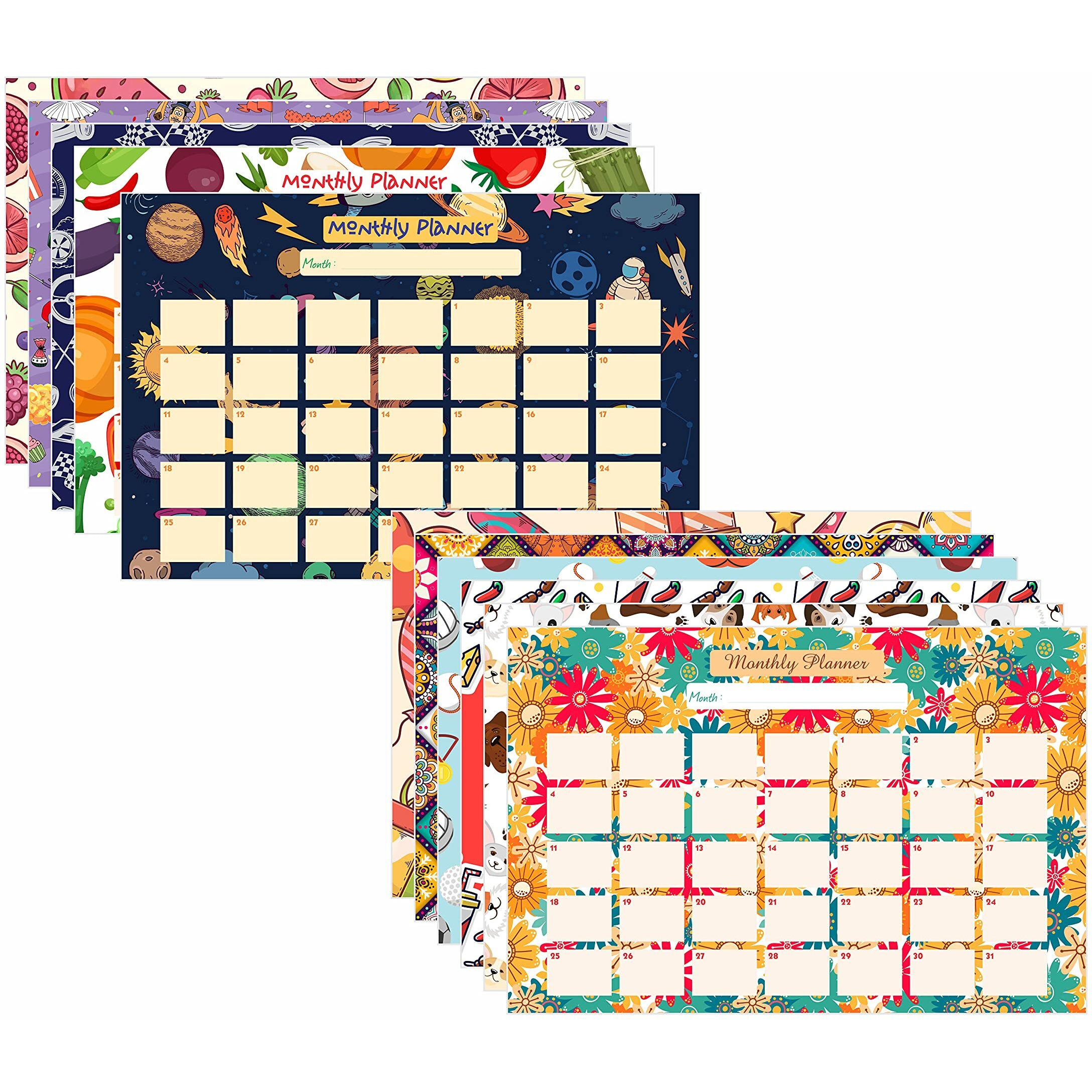 ESCAPER Mix Theme Monthly Planner Sheets - Pack of 12, A3-Sized Sheets for 12 Months of Productive Planning and Organizing