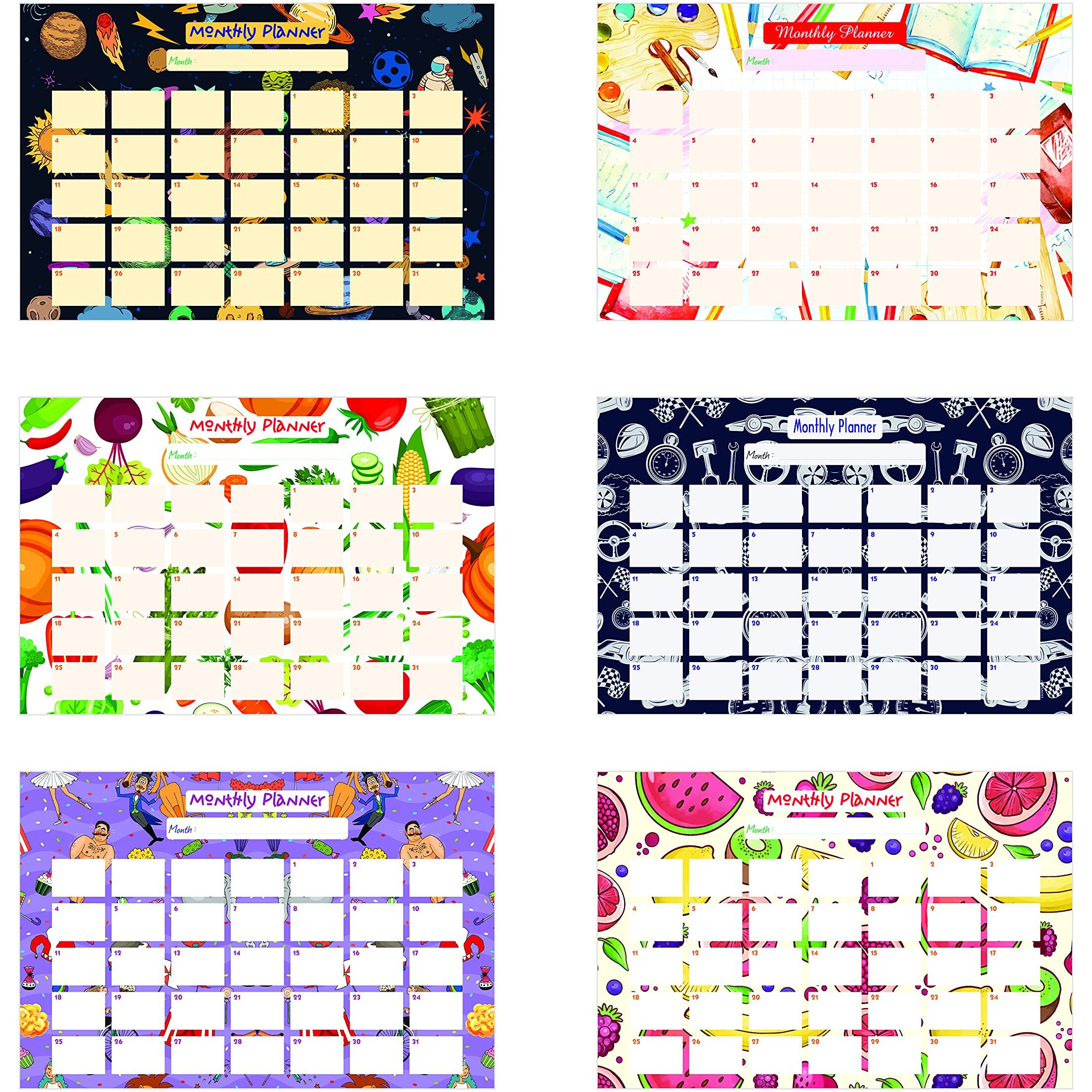 ESCAPER Mix Theme Monthly Planner Sheets - Pack of 12, A3-Sized Sheets for 12 Months of Productive Planning and Organizing