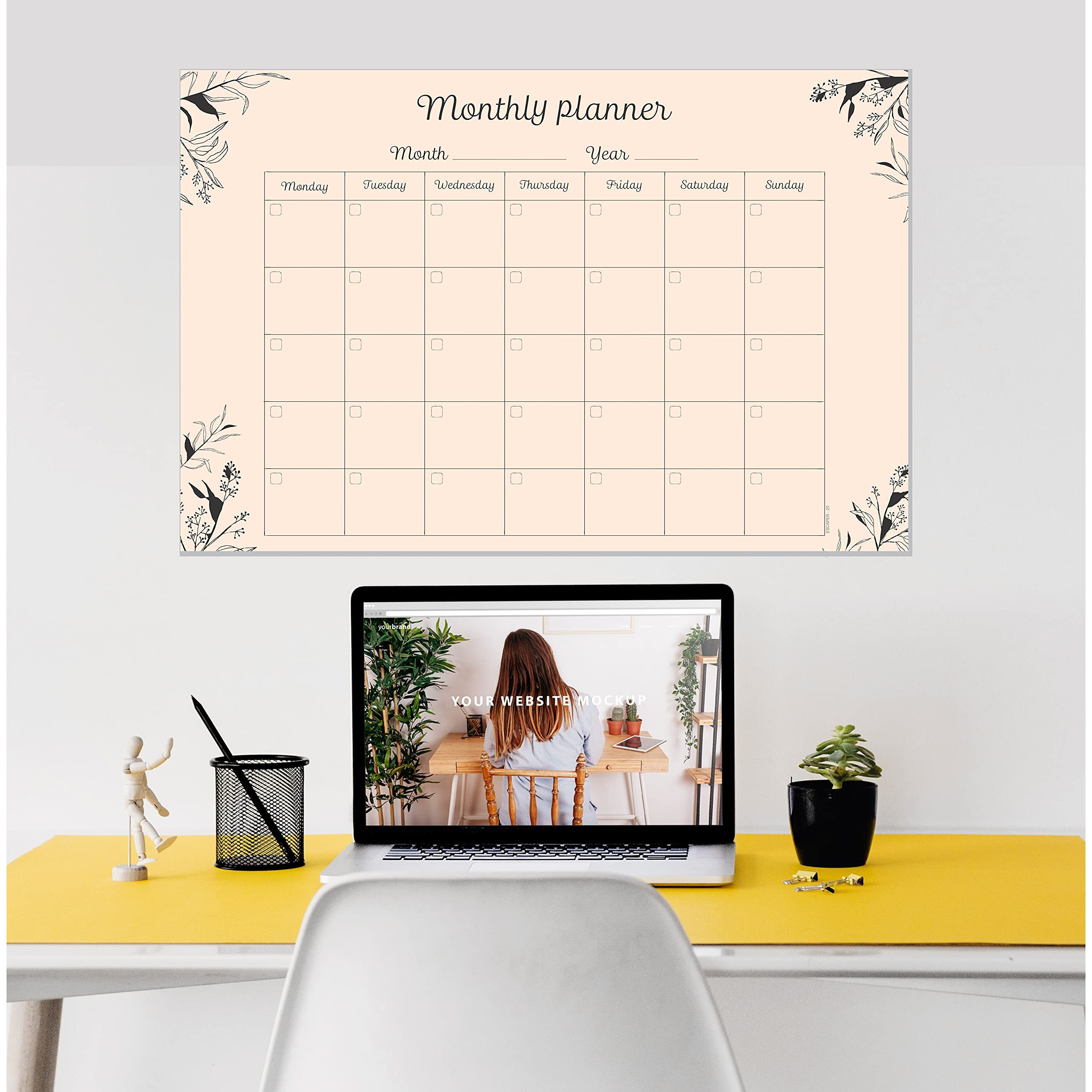 ESCAPER Flower Theme Monthly Planner Sheets - Pack of 6, A3-Sized Sheets for 6 Months of Productive Planning and Organizing