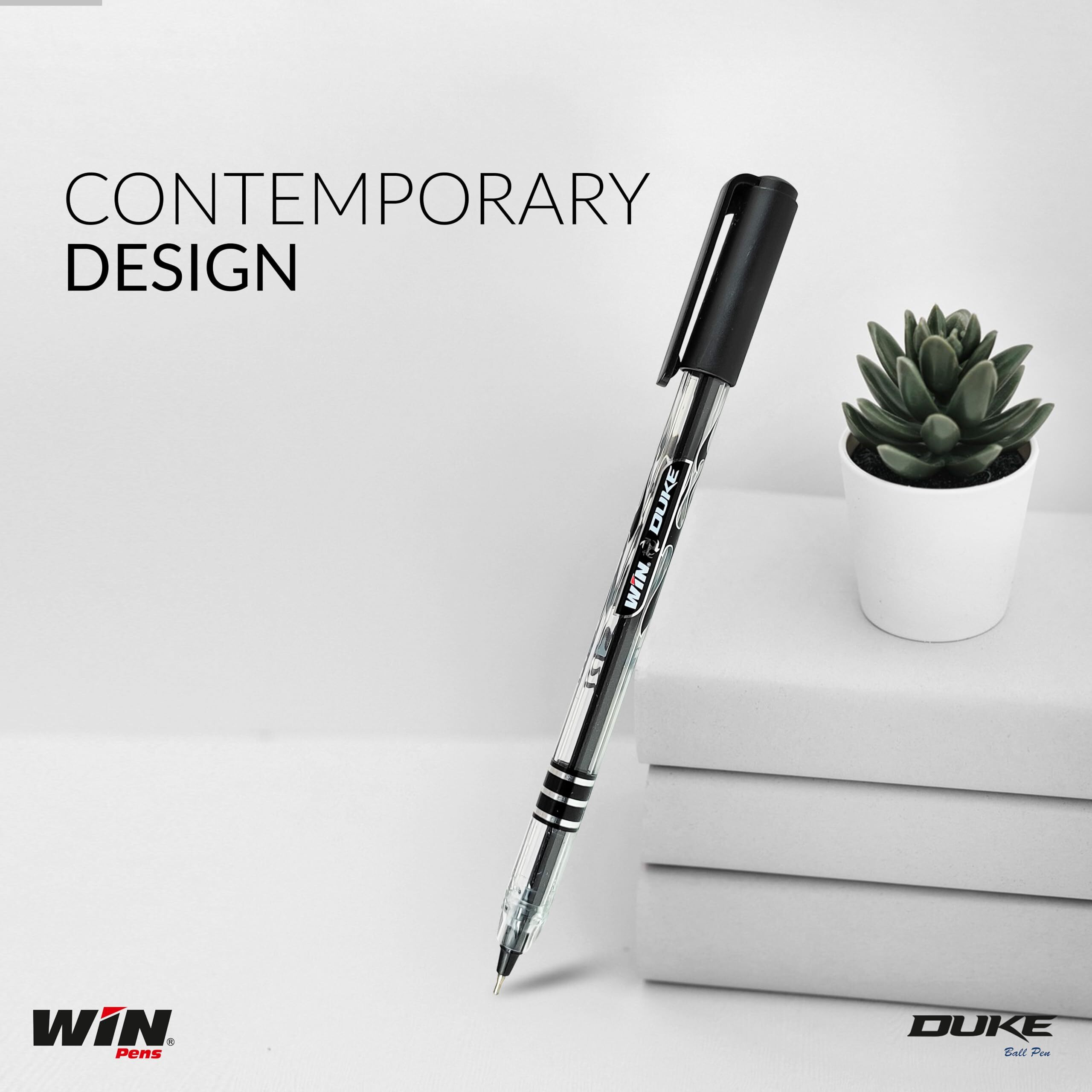 WIN Duke Ball Pen | 20 Black Ink Pens | Pastel Body | Students, Exams | Comfortable Grip | Extra Smooth Writing | Ideal for School Office Stationary & Business Use
