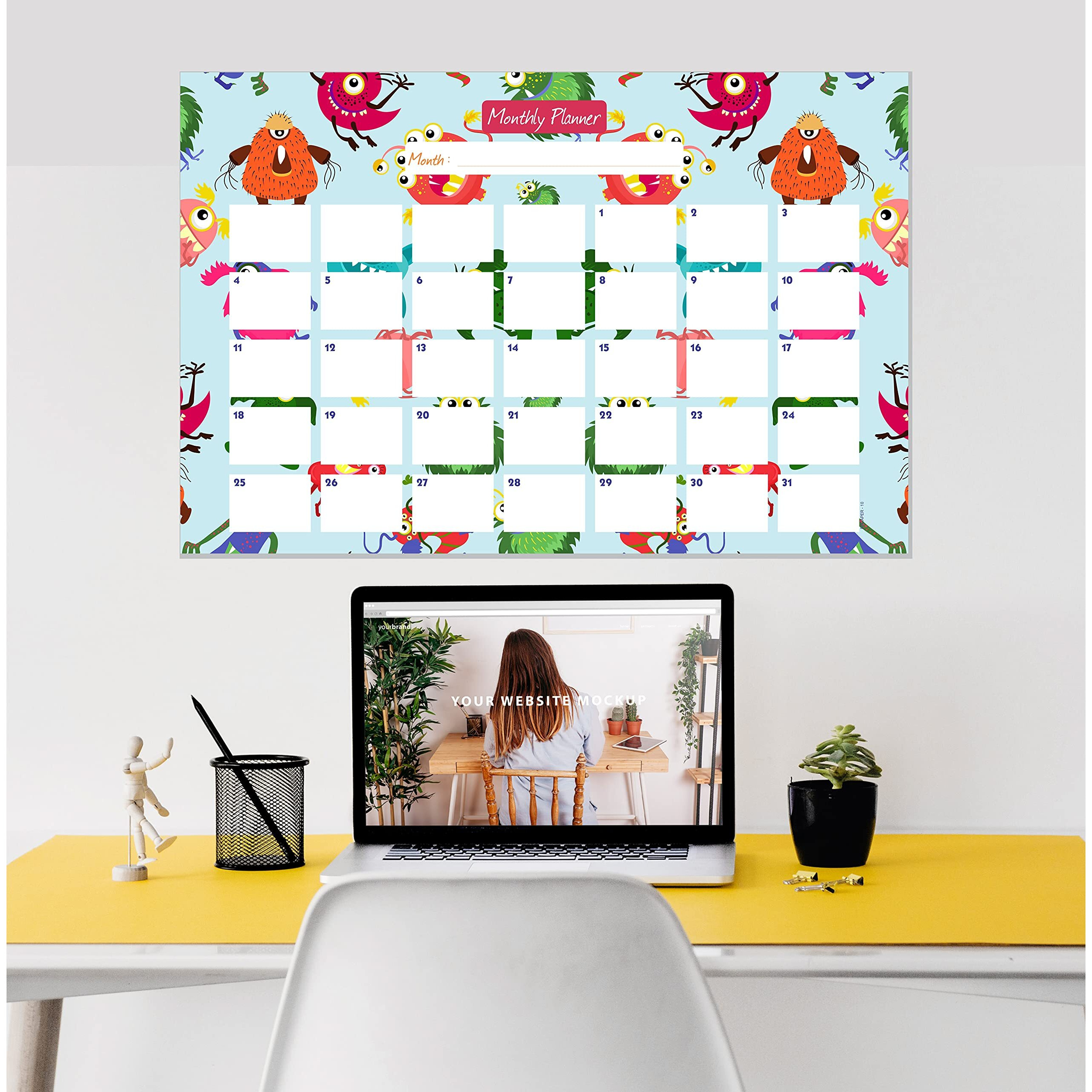 ESCAPER Monster Theme Monthly Planner Sheets - Pack of 6, A3-Sized Sheets for 6 Months of Productive Planning and Organizing