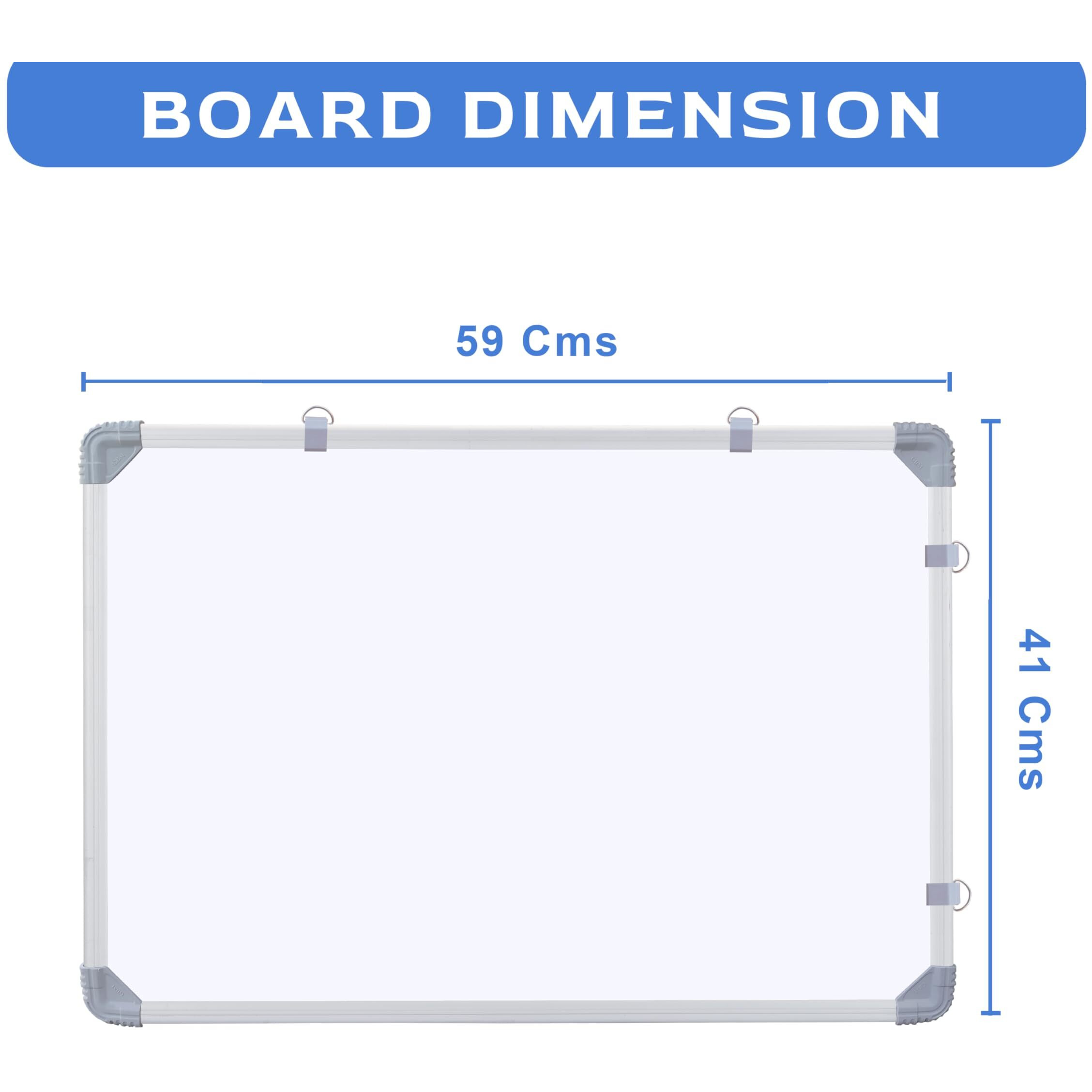 Eduway 1.5x2 Feet Kunj Non-Magnetic Double-Sided White Board and Chalkboard | Ideal Use for Home, Office, Kids with Sliding Hanging Clips, Robust Aluminum Frame and Smooth Melamine Surface (59x41cms)