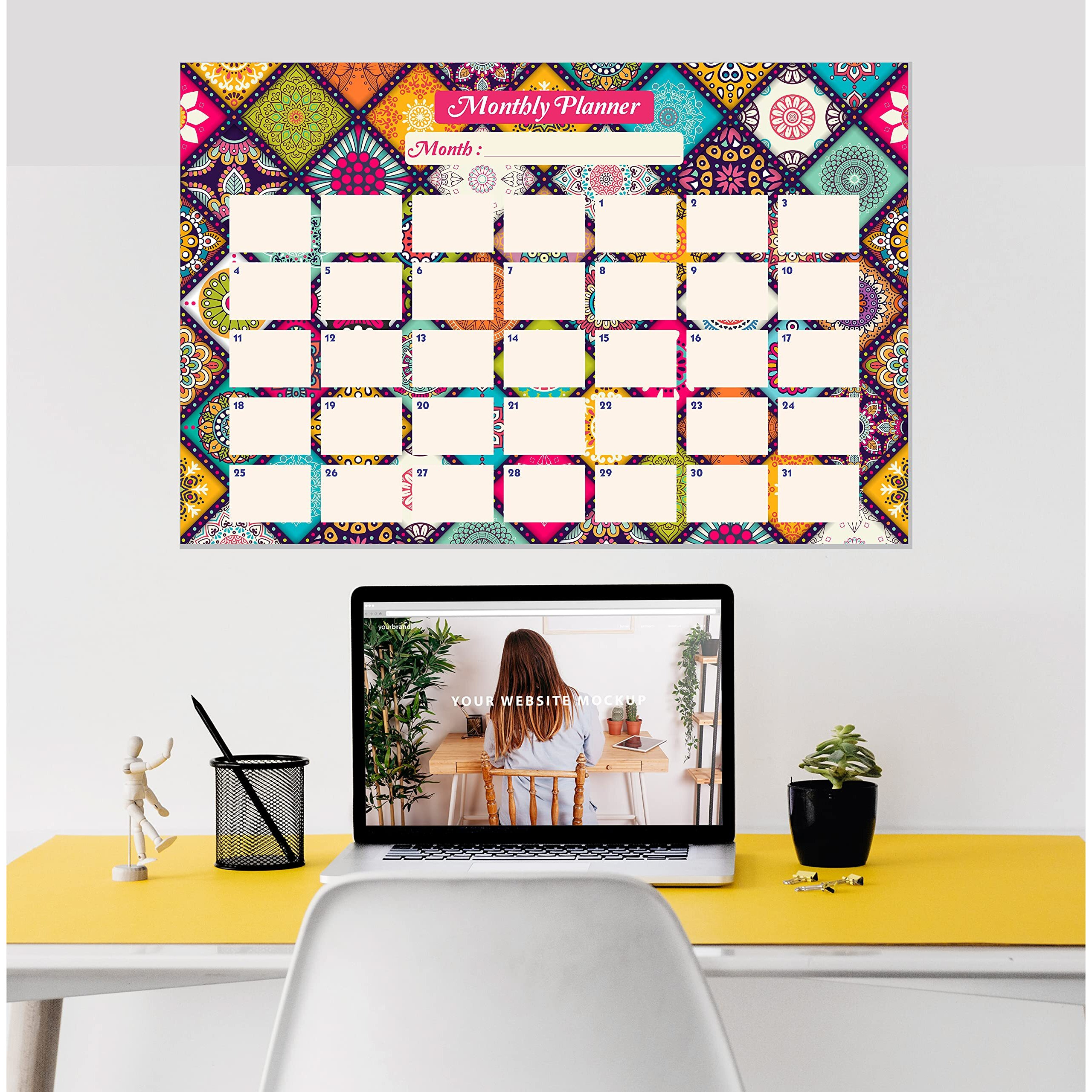 ESCAPER Mandala Art Theme Monthly Planner 2023 Sheets | A3 Size Sheets - Pack of 6 Sheets | Monthly Organizer | Annual Planner | Study Planner | Student Planner | Monthly Planner