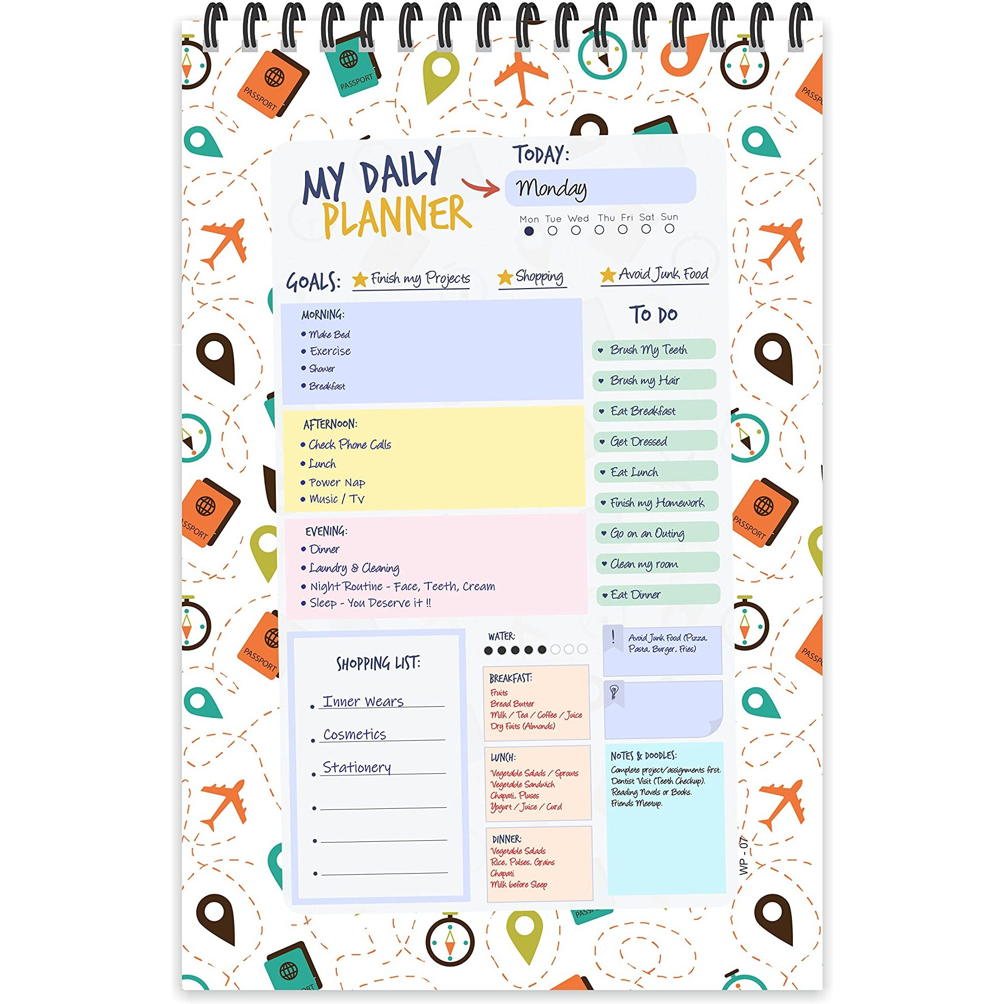 ESCAPER Travel Theme Daily Planner  Stay Organized and Inspired with A5-Sized (80 Days Plan) Planner - Perfect for Kids, Students & Creatives