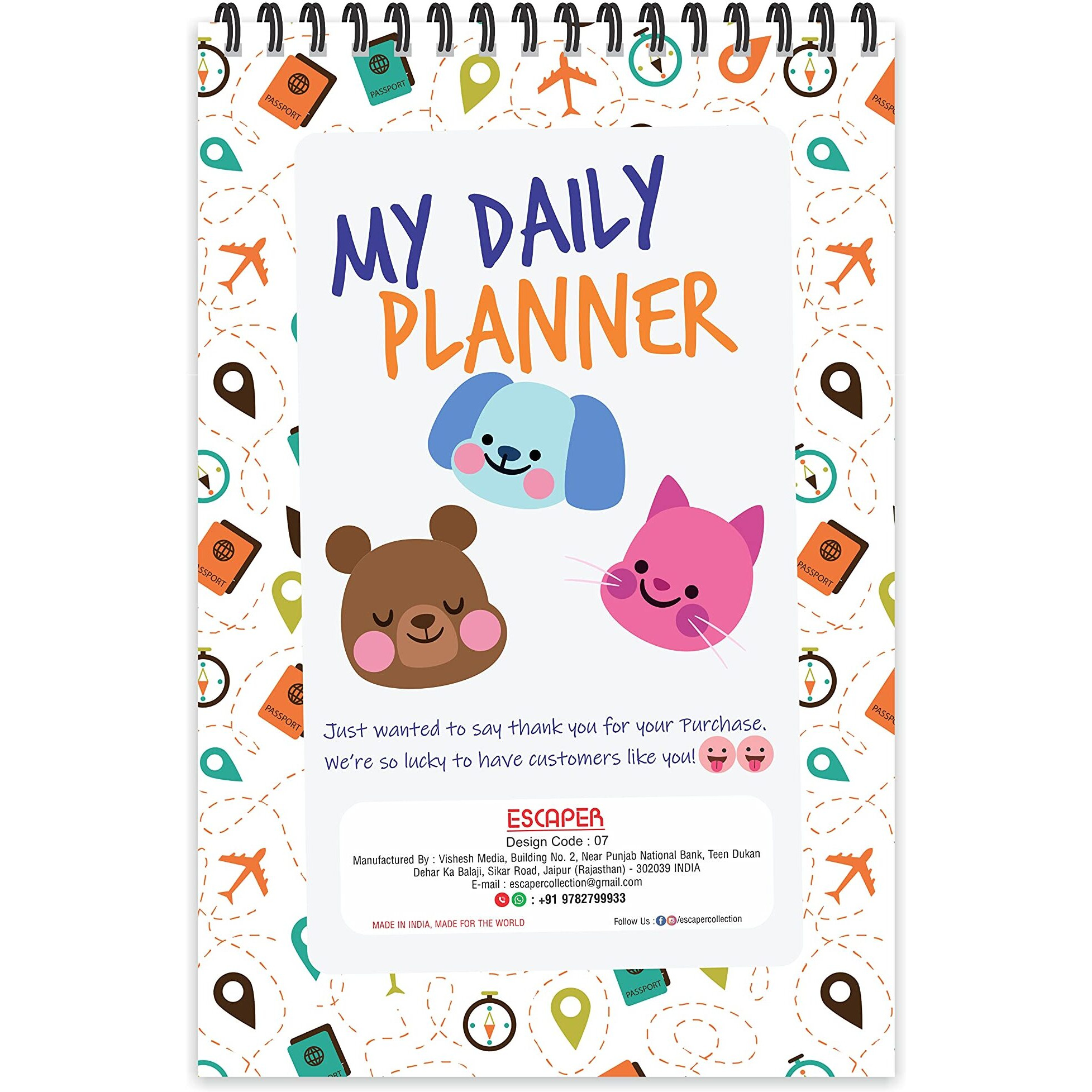 ESCAPER Travel Theme Daily Planner  Stay Organized and Inspired with A5-Sized (80 Days Plan) Planner - Perfect for Kids, Students & Creatives