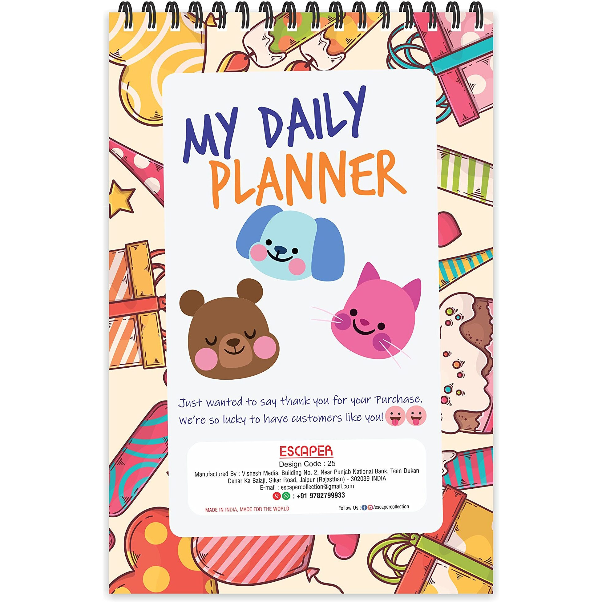 ESCAPER Happy Birthday Theme Daily Planner  Stay Organized and Inspired with A5-Sized (80 Days Plan) Planner - Perfect for Kids, Students & Creatives