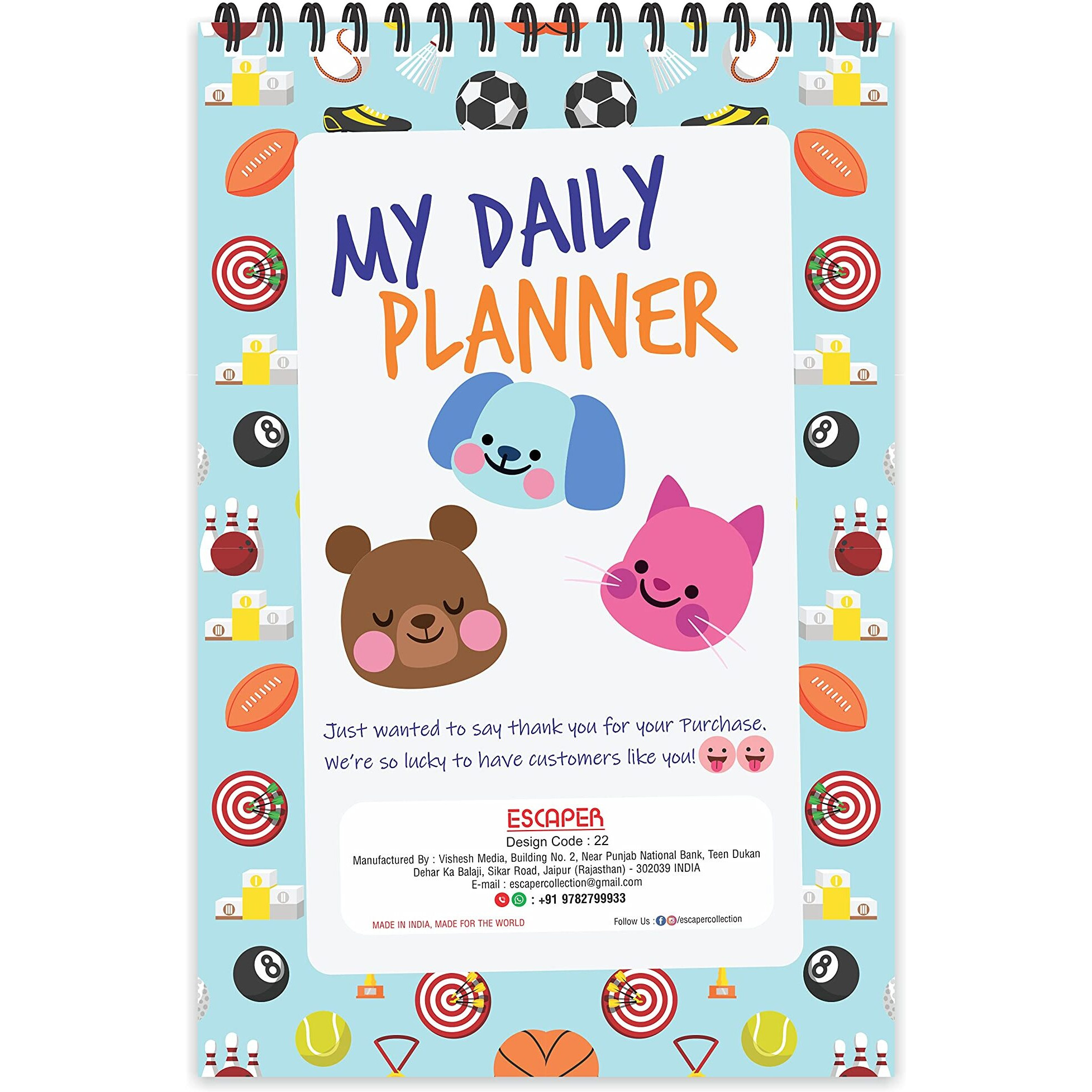 ESCAPER Sports Theme Daily Planner  Stay Organized and Inspired with A5-Sized (80 Days Plan) Planner - Perfect for Kids, Students & Creatives