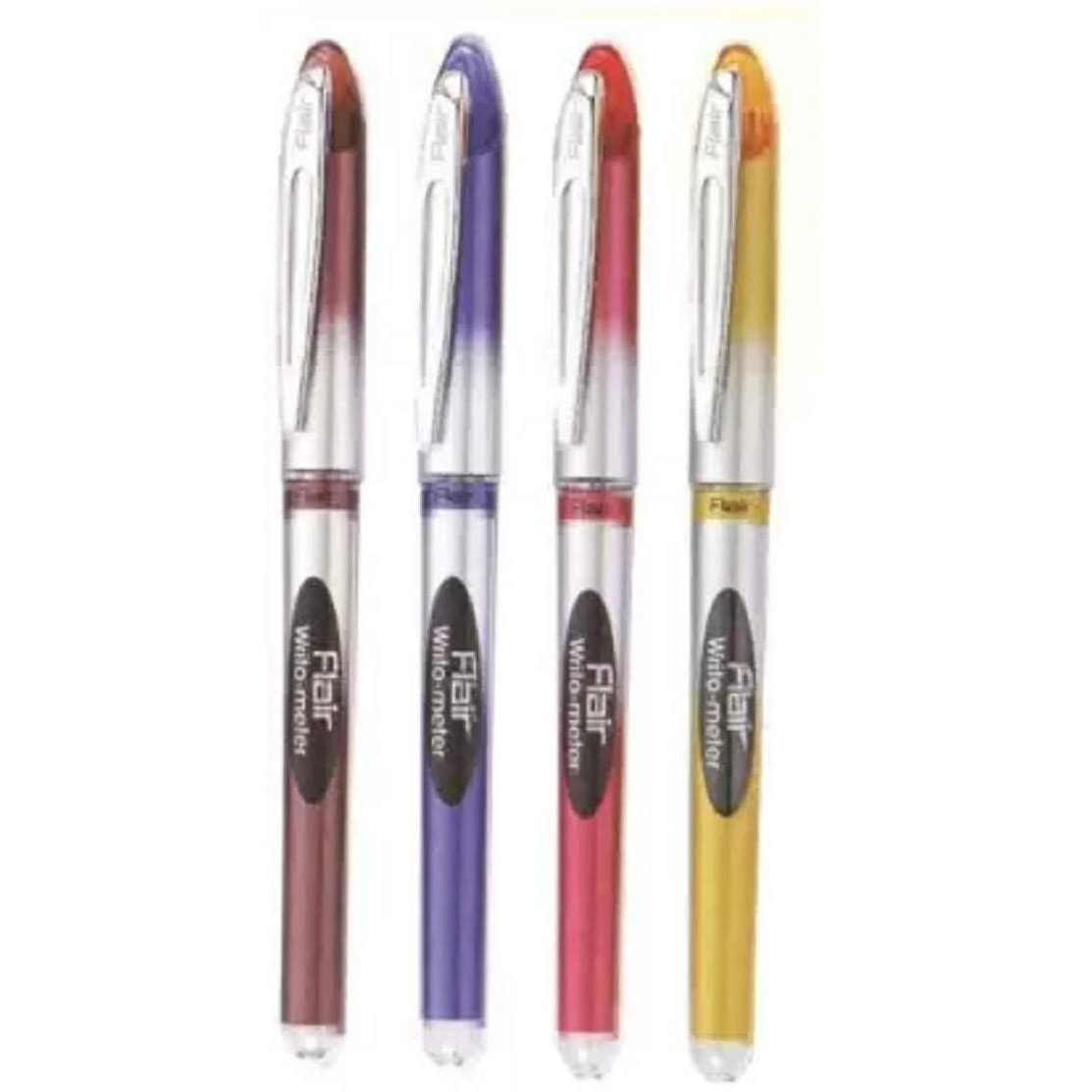 FLAIR Writometer Ball Pen | Stainless Steel Tip | Our Longest Writing Pens | Ensures Smoothness & Durability | Blue Ink, Pack of 4