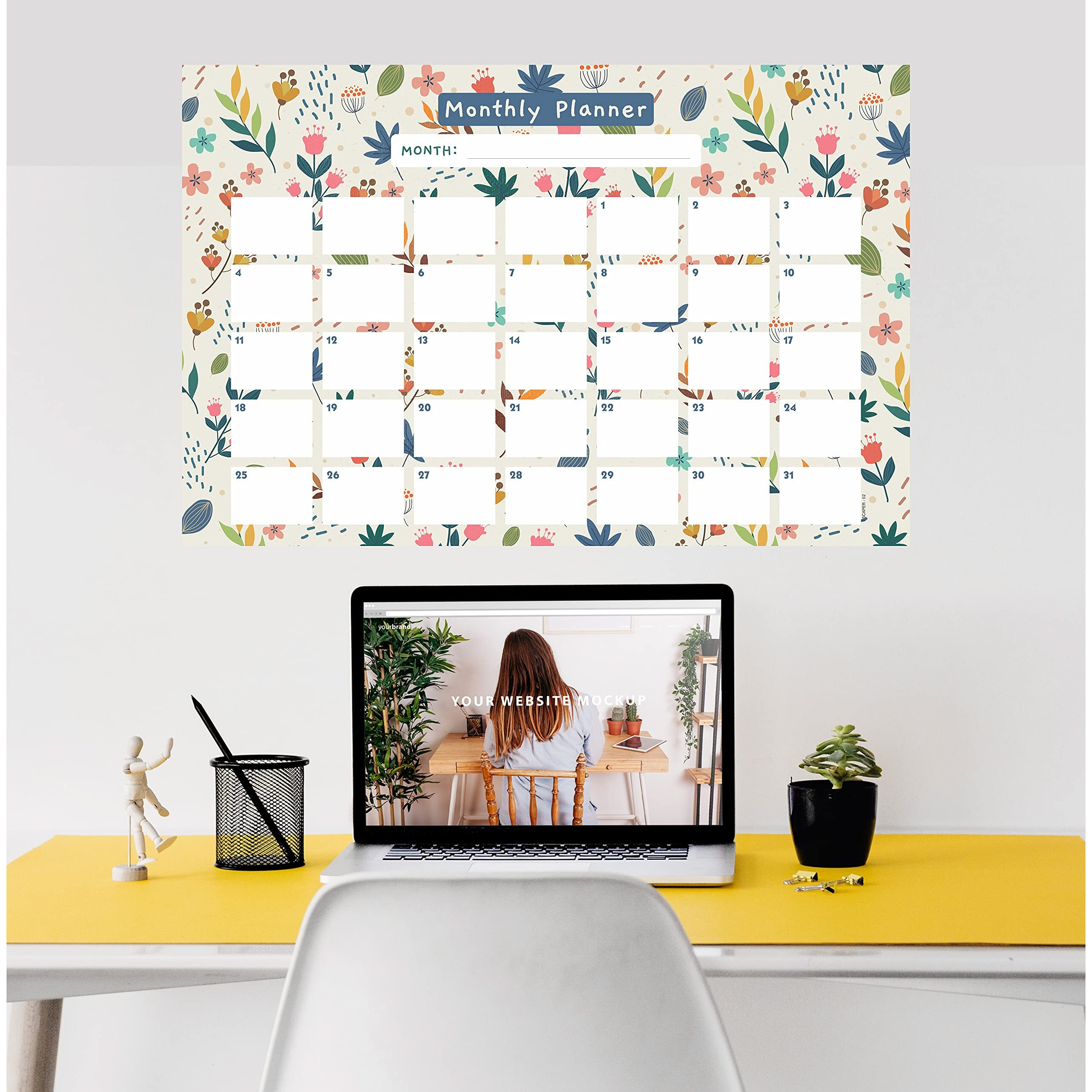 ESCAPER Cream Floral Theme Monthly Planner Sheets - Pack of 6, A3-Sized Sheets for 6 Months of Productive Planning and Organizing