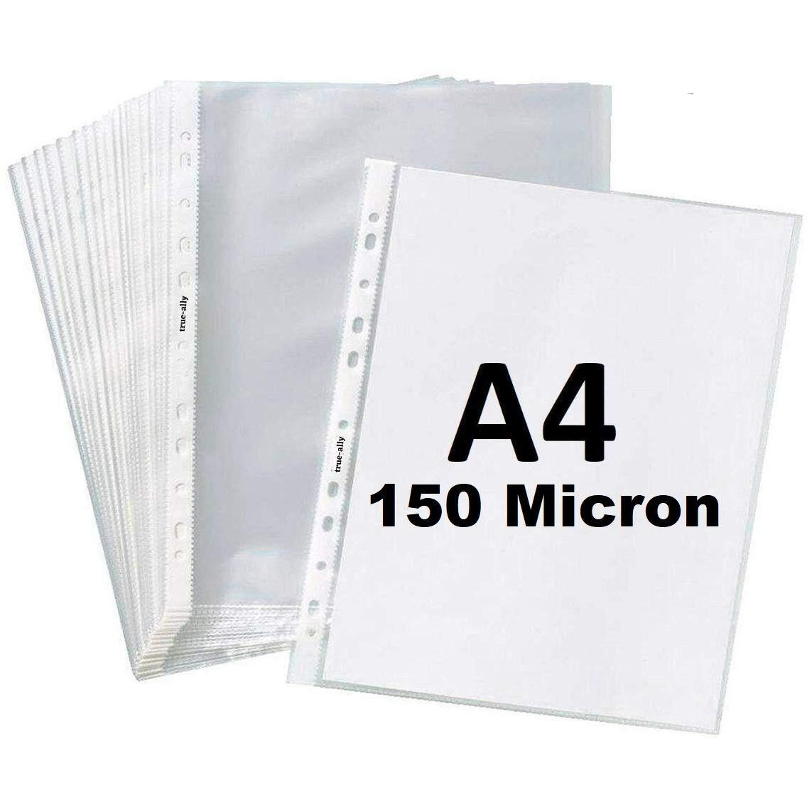 True-Ally 150 Micron A4 Waterproof Transparent Document Leaf/Sleeve Sheet Protector Pack of 50 Sheets Top Loading, Clear, Reinforced 11-Hole, Acid-Free, Archival Safe for Documents and Photos (Pack of 50)