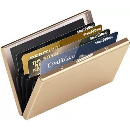 Stealodeal Golden Metal Water-Resistant Stainless Steel Debit/Credit Business ATM 6 (Unisex) Card Holder (Set of 1, Gold)