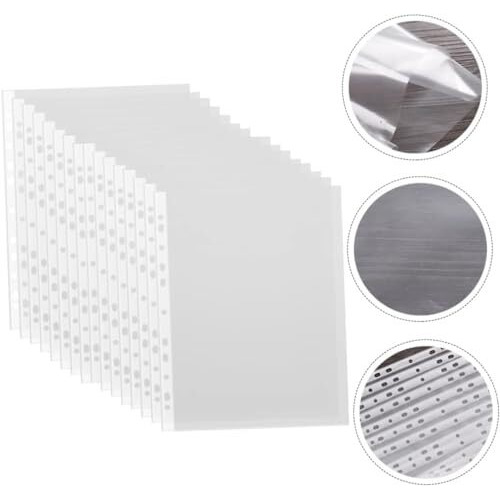 WHNOATOC 50 Pack 200 Micron Sheet Protectors, Plastic Clear Folder Leafs Document Sleeves, Heavyweight Non-Glare, Reinforced 11-Hole, Acid-Free, Archival Safe for Documents and Photos (A-4 Size)