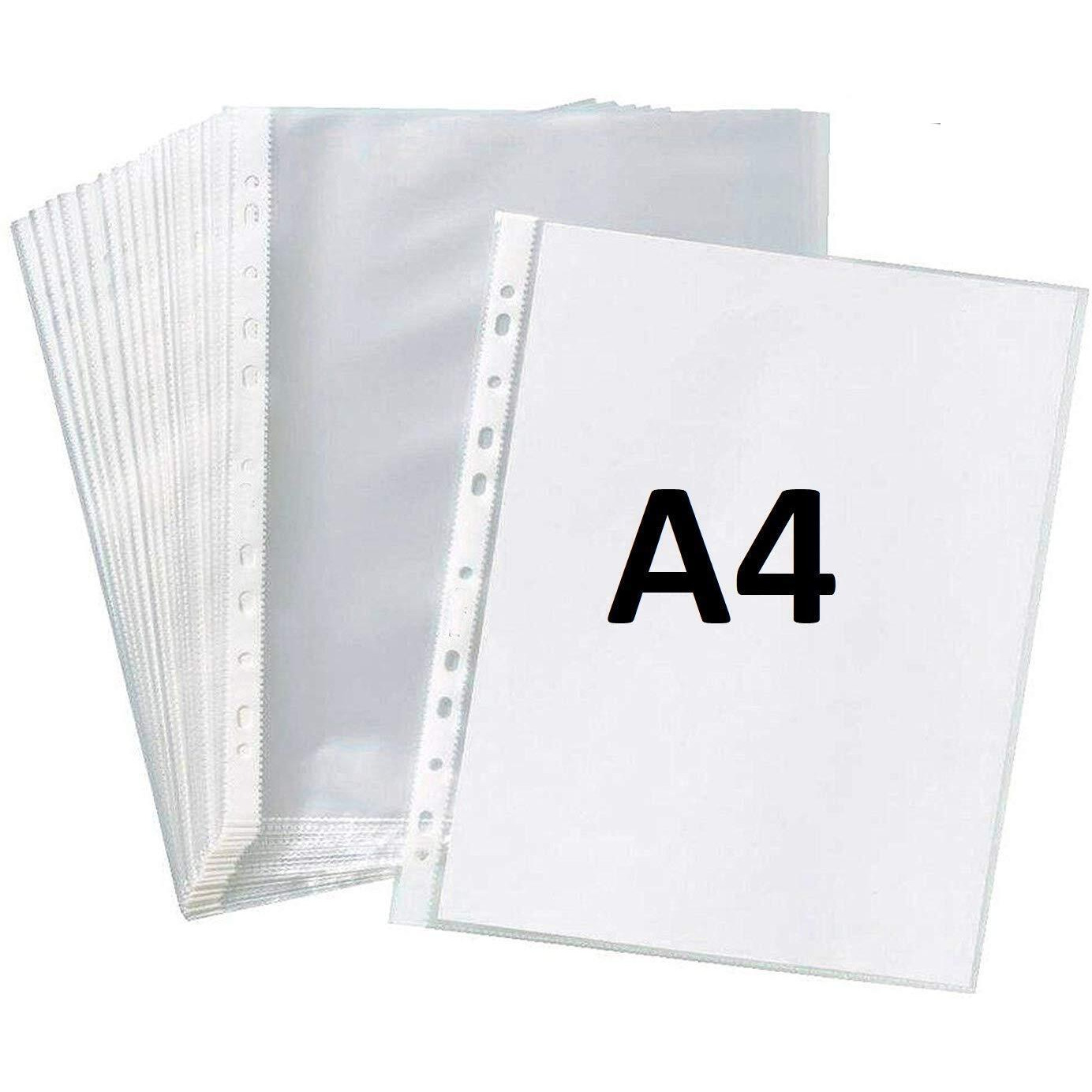True-Ally 100 Pcs Transparent Document Sleeves, Leaf Sheet Clear Certificates/Waterproof Sheet Protectors 11 Holes Punched Ring Files Folder (A4Size) (100 Sheets) - (Pack of 1)