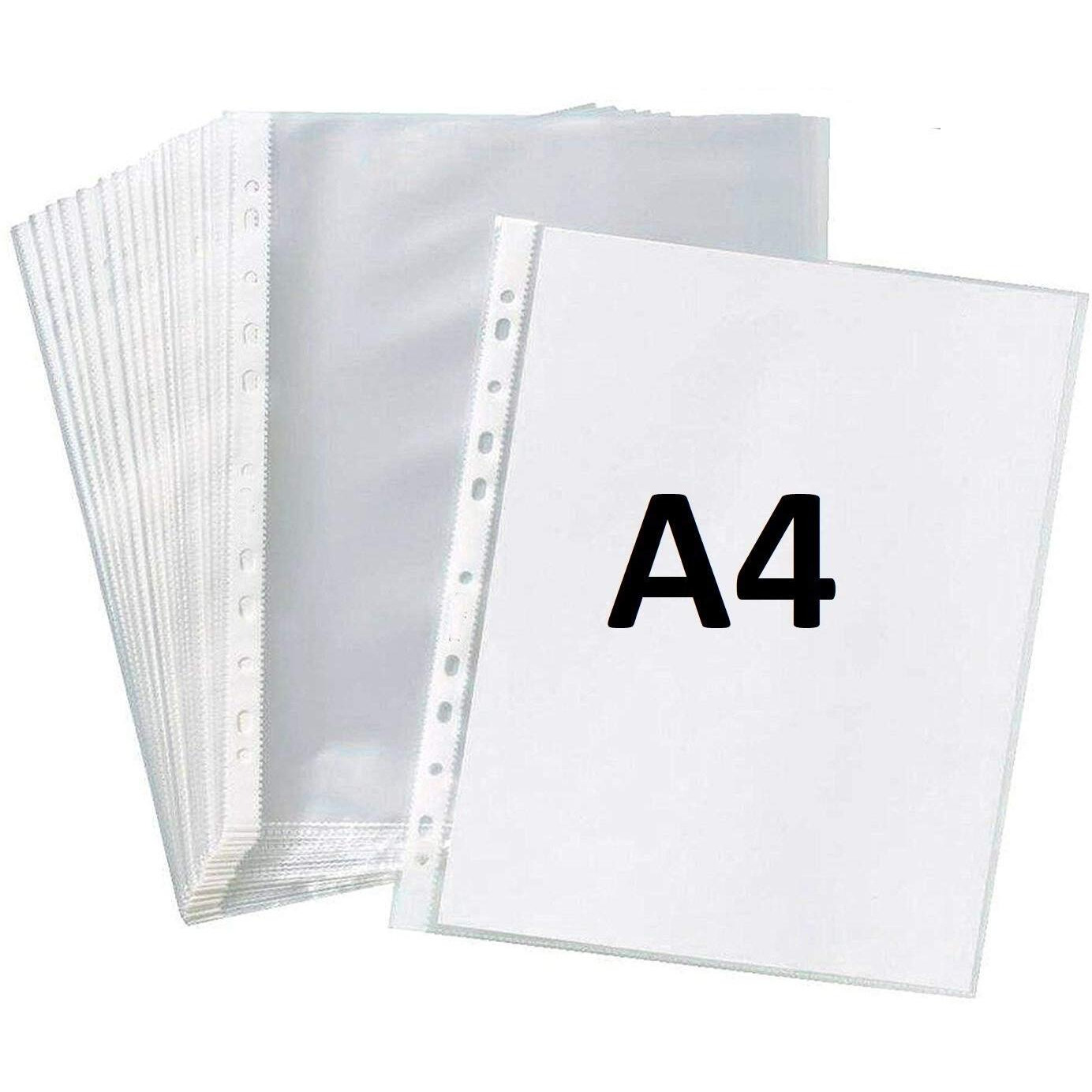 True-Ally 50 Pcs 100 Micron Transparent Document Sleeves, Leaf Sheet Clear Certificates/Waterproof Sheet Protectors 11 Holes Punched Ring Files Folder (A4 Size) (50 Sheets - 100 Micron)