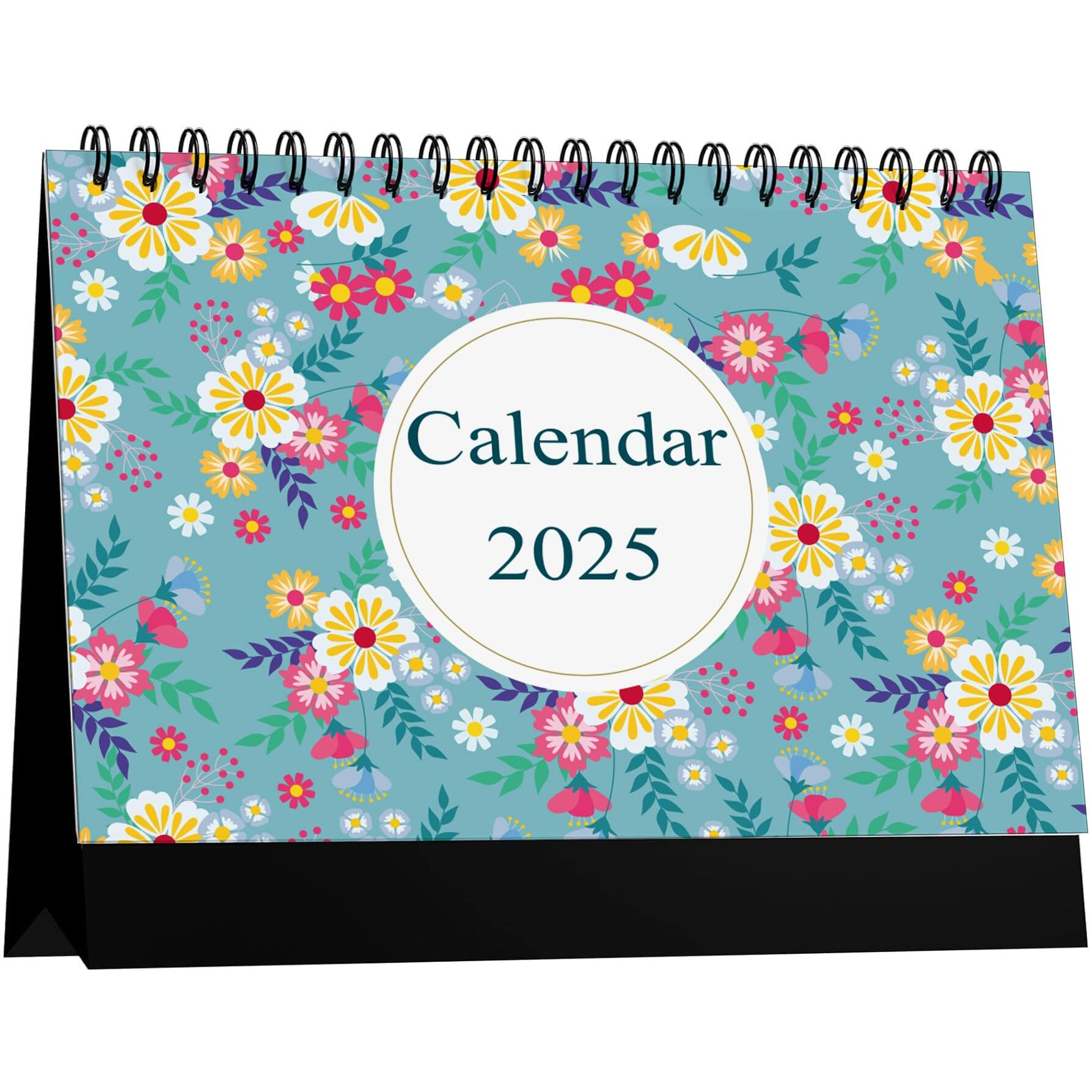 AccuPrints l 2025 l Floral Desk Calendar l 12 Months l Includes Note and To.Do. Section l 250 GSM l Planning, Tracking & Scheduling l Black Wire.