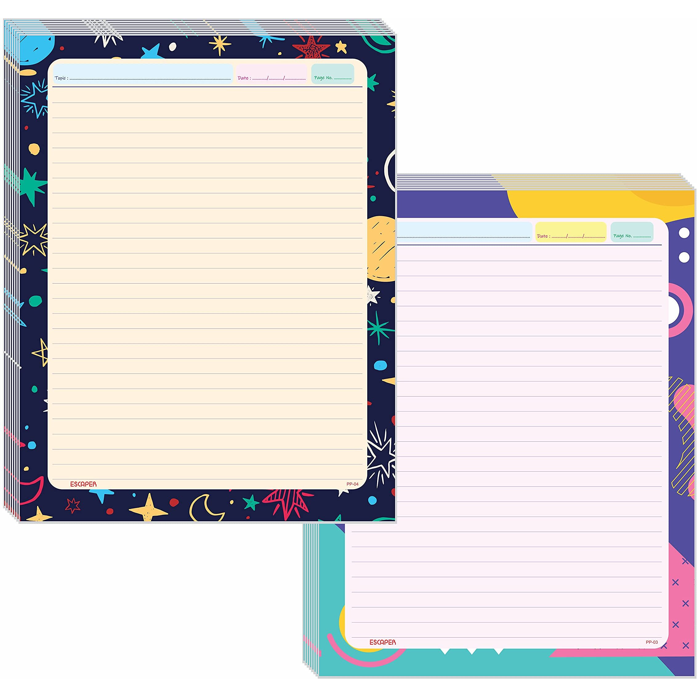 ESCAPER Sky & Abstract Themes Project Papers - Multicolor Practical Sheets for Assignment, Art & Craft One Side Ruled Lines Paper, Designer Ruled Coloured Paper, Perfect for School Projects