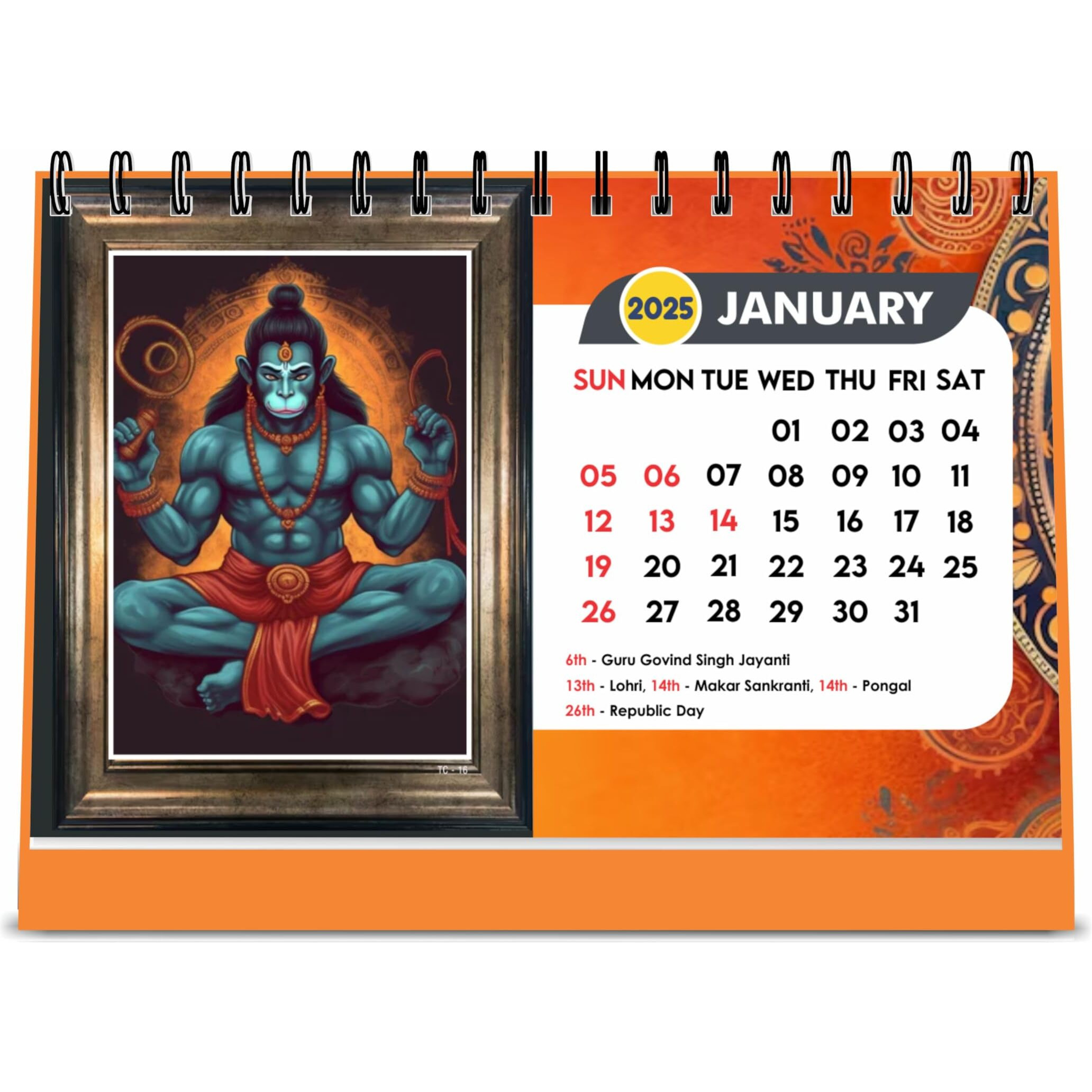 ESCAPER Hanuman Ji Calendar 2025 Desk, Lord Hanuman Calendar 2025, Hanuman Ji Photo Calendar, Hanuman Ram Photo Calendar, Hanuman Ram Sita Photo Calendar 2025, Bajrang Bali Calendar
