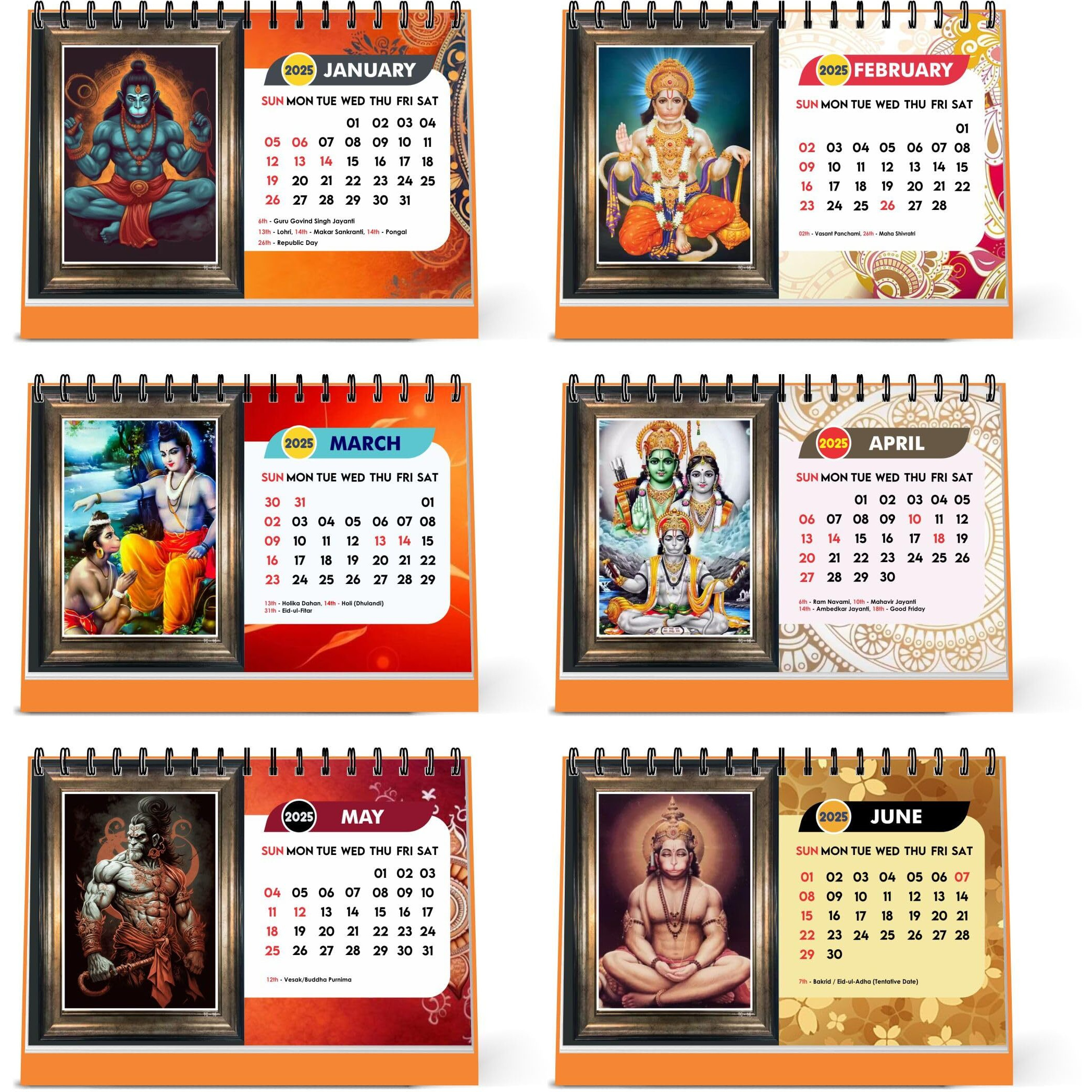 ESCAPER Hanuman Ji Calendar 2025 Desk, Lord Hanuman Calendar 2025, Hanuman Ji Photo Calendar, Hanuman Ram Photo Calendar, Hanuman Ram Sita Photo Calendar 2025, Bajrang Bali Calendar