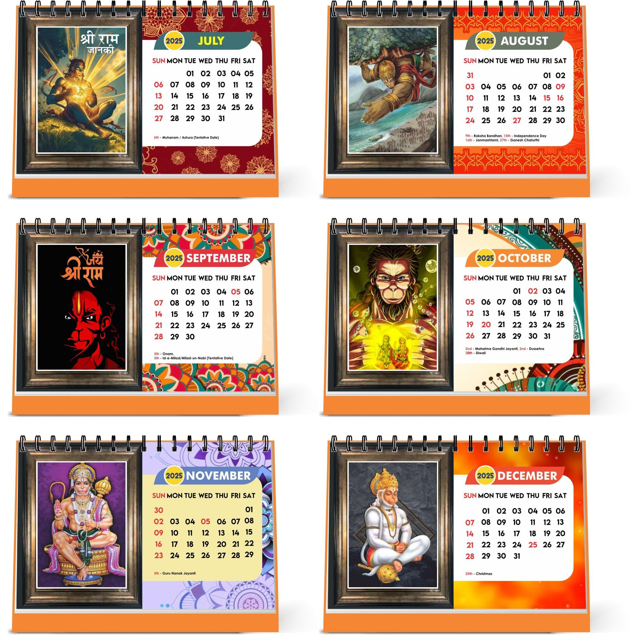 ESCAPER Hanuman Ji Calendar 2025 Desk, Lord Hanuman Calendar 2025, Hanuman Ji Photo Calendar, Hanuman Ram Photo Calendar, Hanuman Ram Sita Photo Calendar 2025, Bajrang Bali Calendar