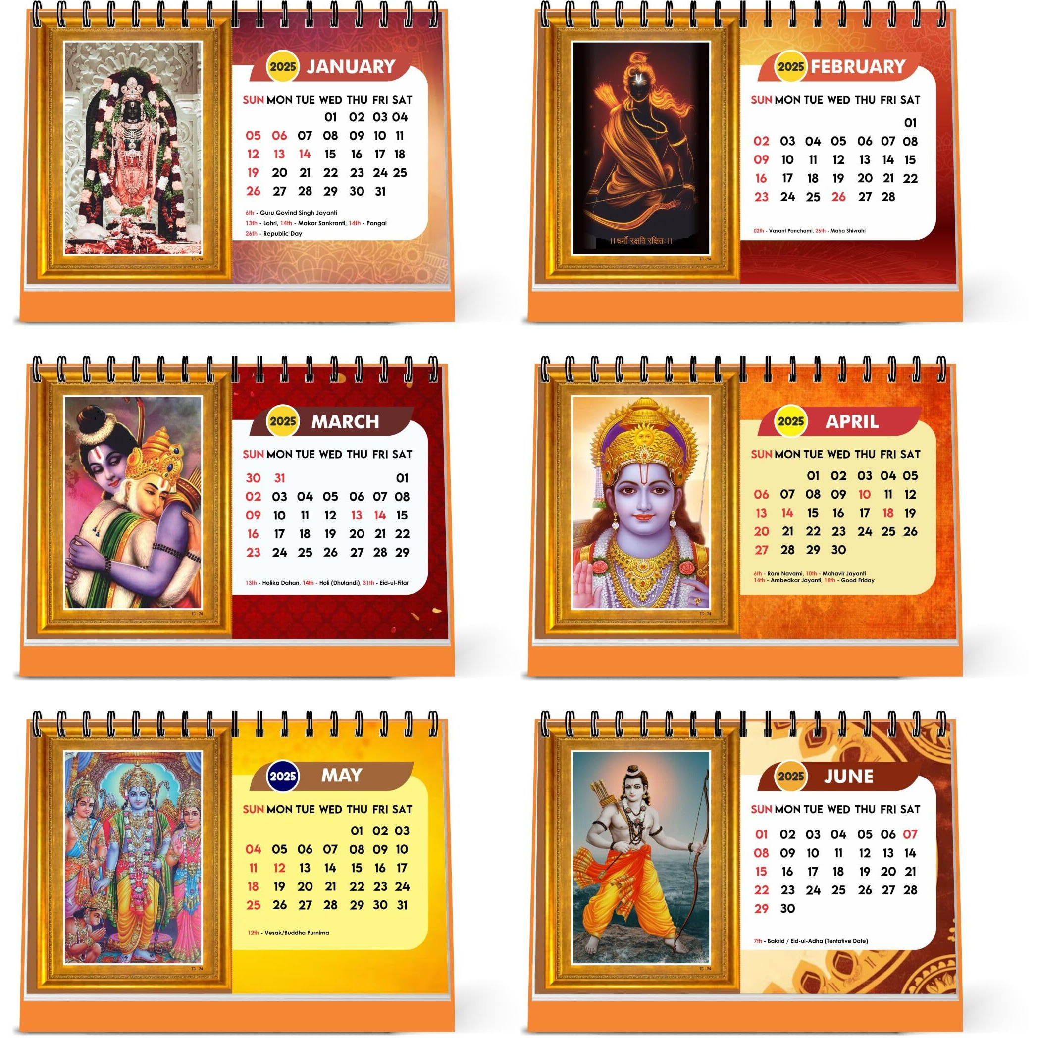 ESCAPER Shree Ram Calendar 2025 Desk, Ram Lalla Calendar 2025, Lord Ram Calendar 2025, Ram Hanuman photo calendar, Ram Ji Calendar, Ram Darbar Calendar 2025, Ram Lala