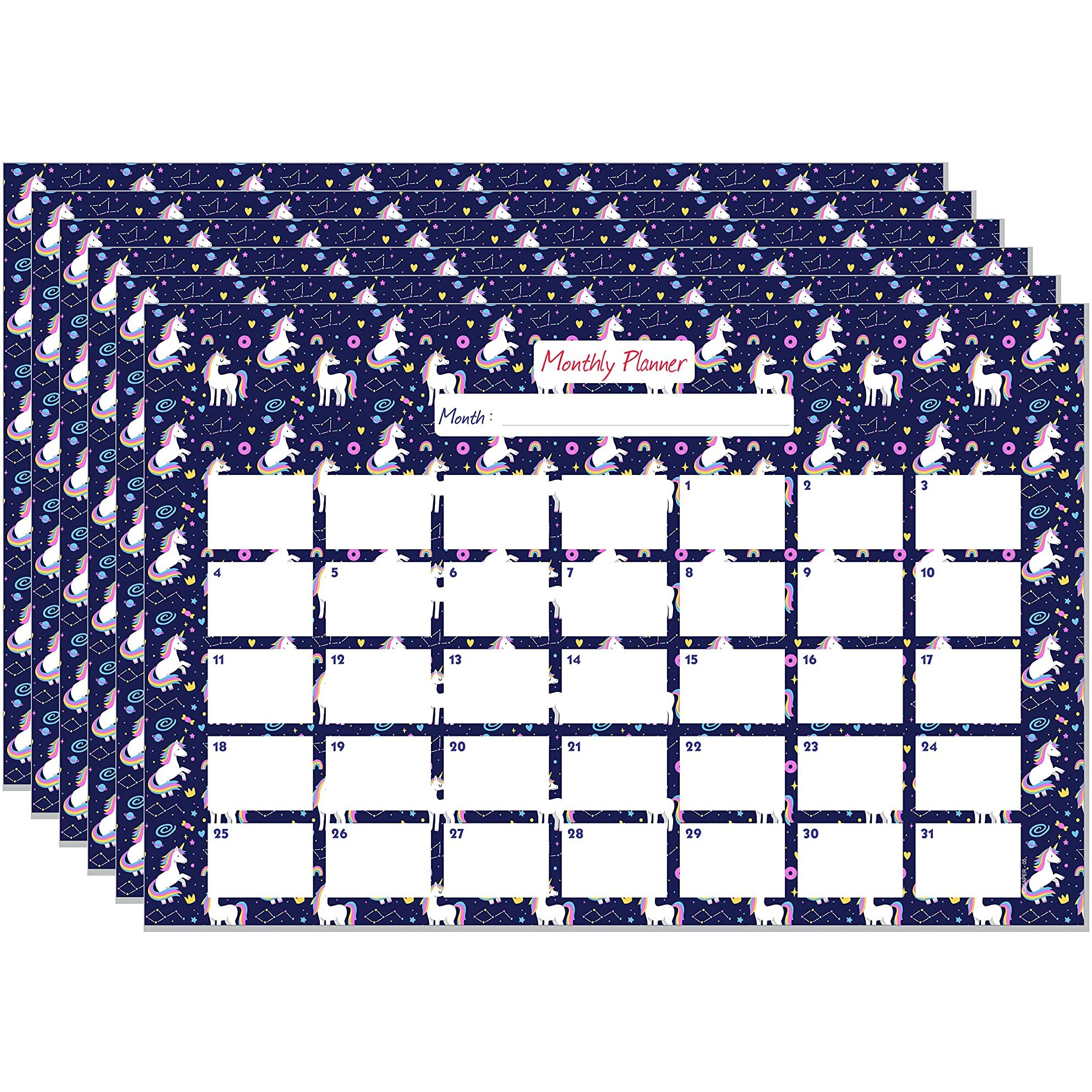 ESCAPER Mini Unicorn Theme Monthly Planner Sheets - Pack of 6, A3-Sized Sheets for 6 Months of Productive Planning and Organizing