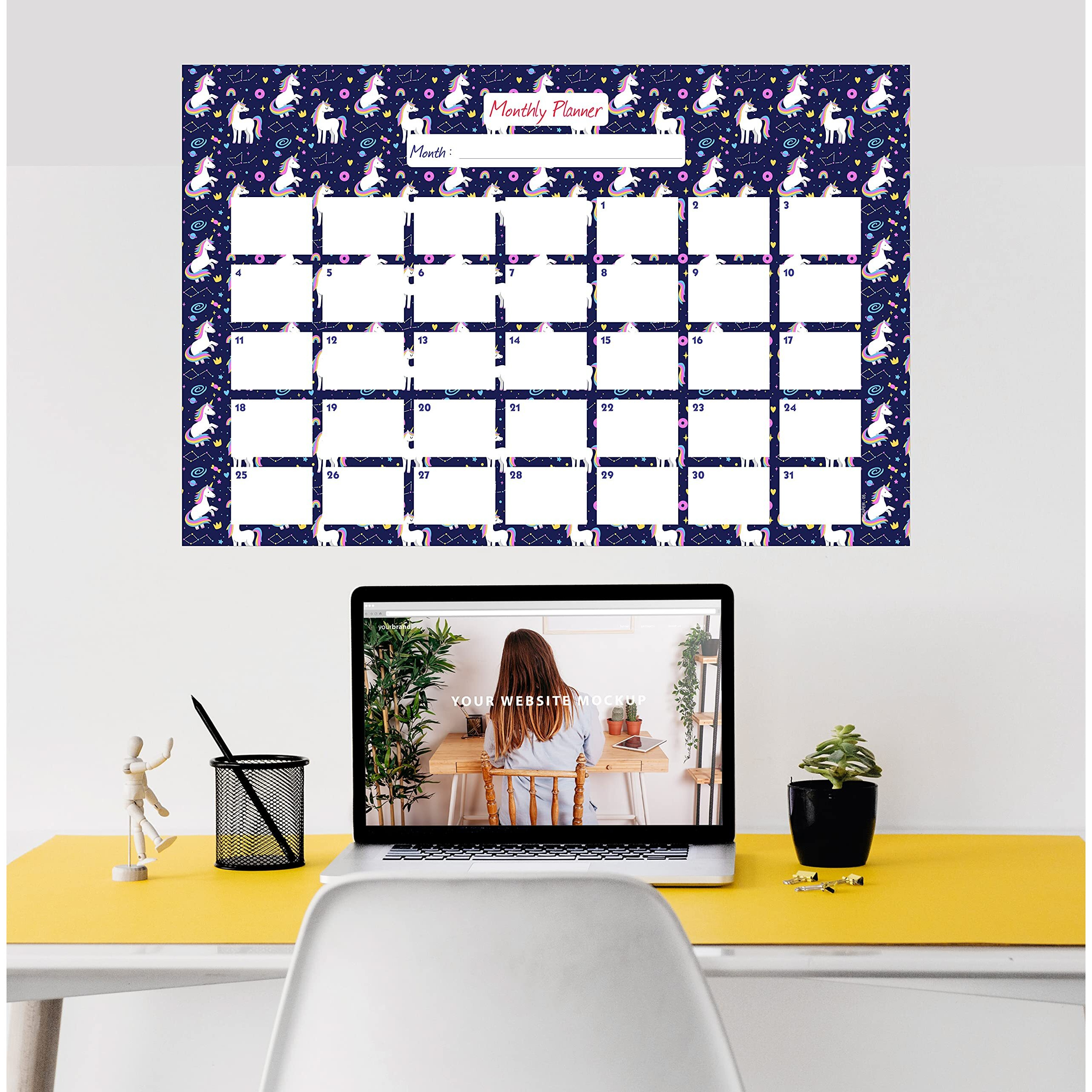 ESCAPER Mini Unicorn Theme Monthly Planner Sheets - Pack of 6, A3-Sized Sheets for 6 Months of Productive Planning and Organizing