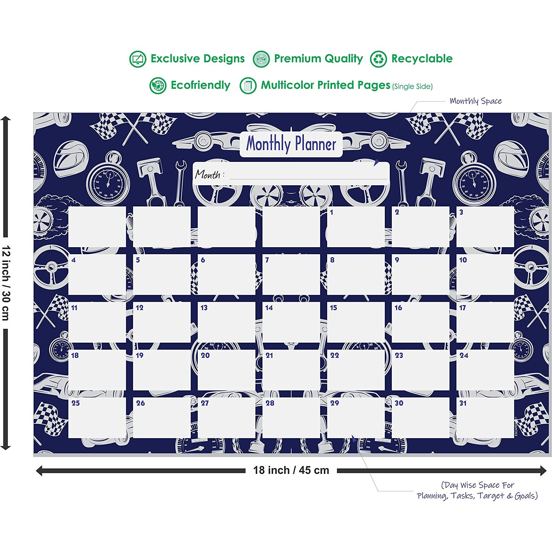 ESCAPER Bike Theme Monthly Planner Sheets - Pack of 6, A3-Sized Sheets for 6 Months of Productive Planning and Organizing
