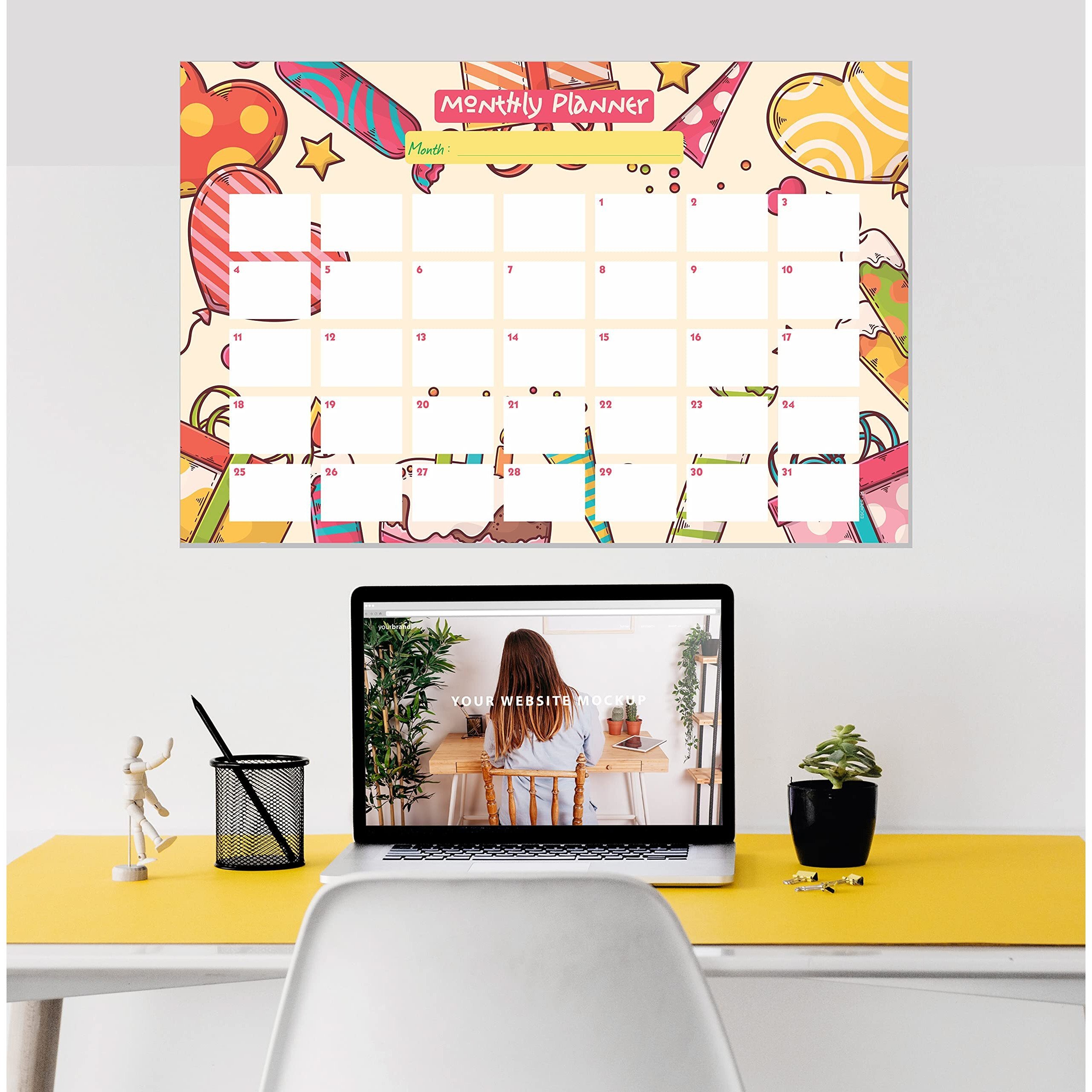 ESCAPER Birthday Theme Monthly Planner Sheets - Pack of 6, A3-Sized Sheets for 6 Months of Productive Planning and Organizing