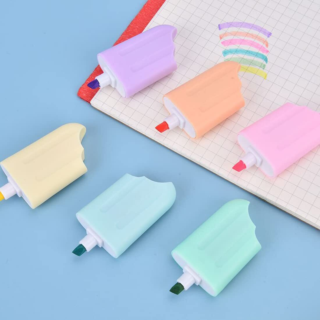 Ayat Retail | Quirky Pastel Ice Cream Stick Popsicle Shape Highlighters | Set Of 6 Pastel Shades | Chisel Tip Fine Grip Marker Pen | For Stationery Hoarders & Kids | Party Return Gifts For Girls