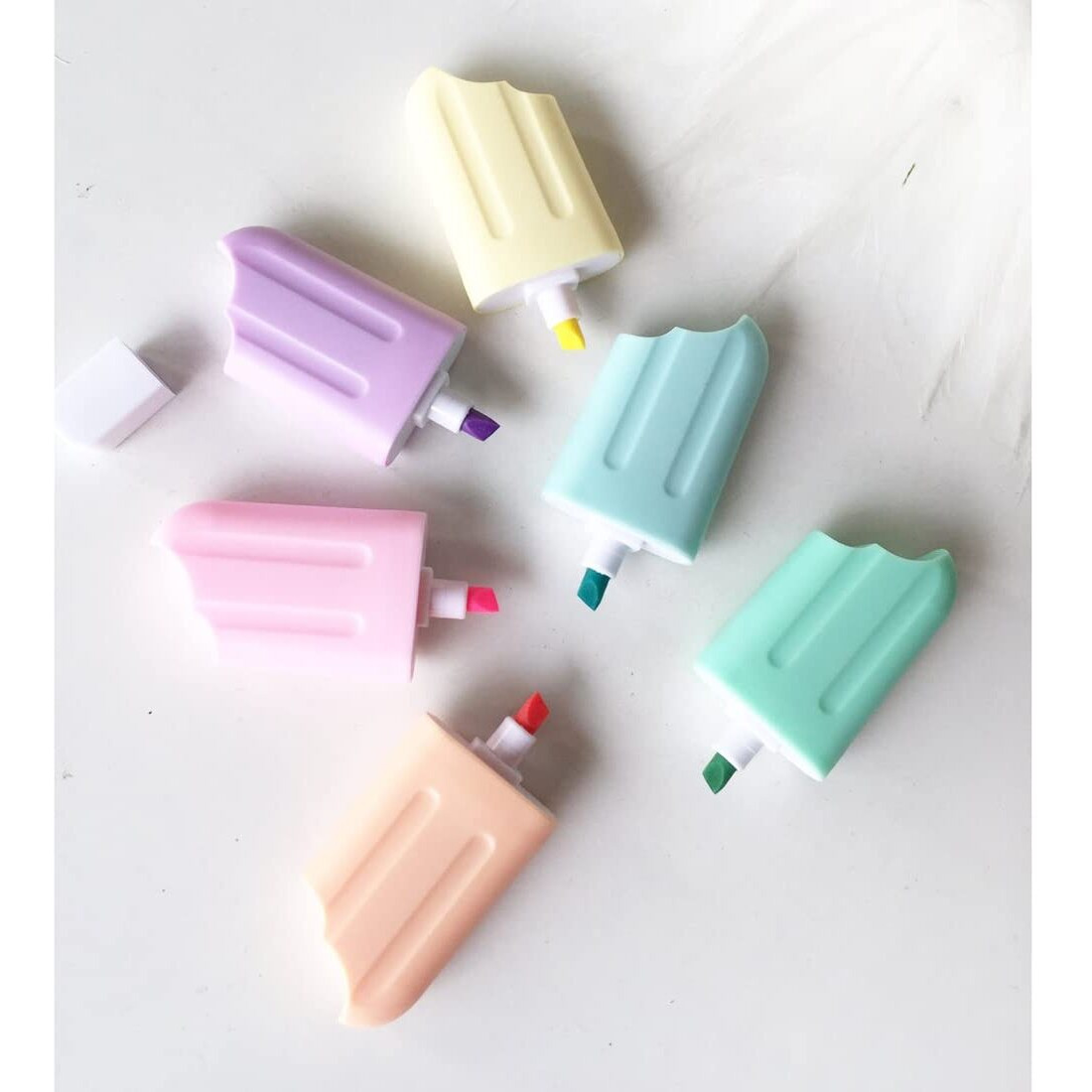 Ayat Retail | Quirky Pastel Ice Cream Stick Popsicle Shape Highlighters | Set Of 6 Pastel Shades | Chisel Tip Fine Grip Marker Pen | For Stationery Hoarders & Kids | Party Return Gifts For Girls