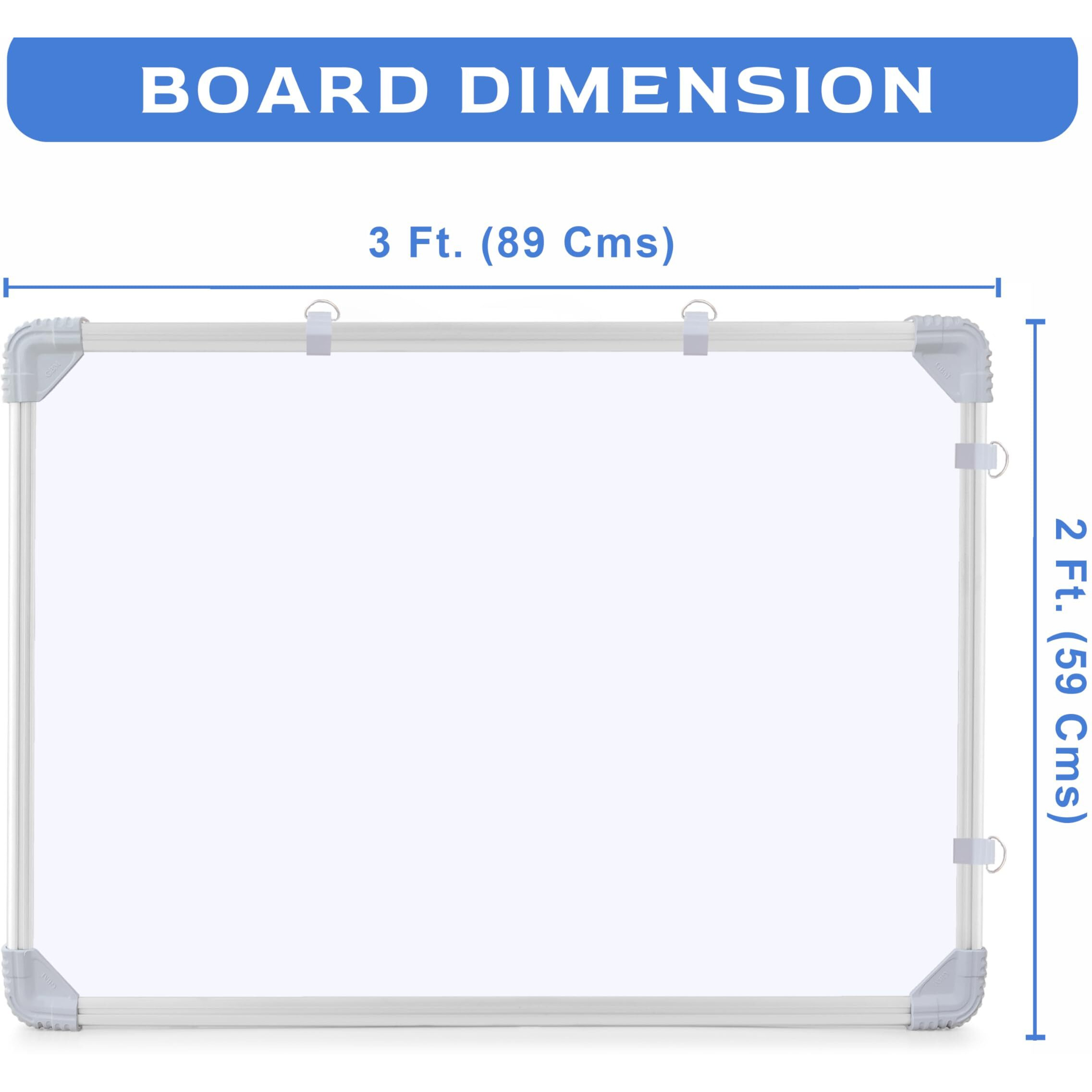 Eduway 2x3 Feet Kunj Non-Magnetic Double-Sided White Board and Chalk Board | Ideal Use for Home, Office, Kids with Sliding Hanging Clips, Robust Aluminum Frame and Smooth Melamine Surface (89x59 Cms)`