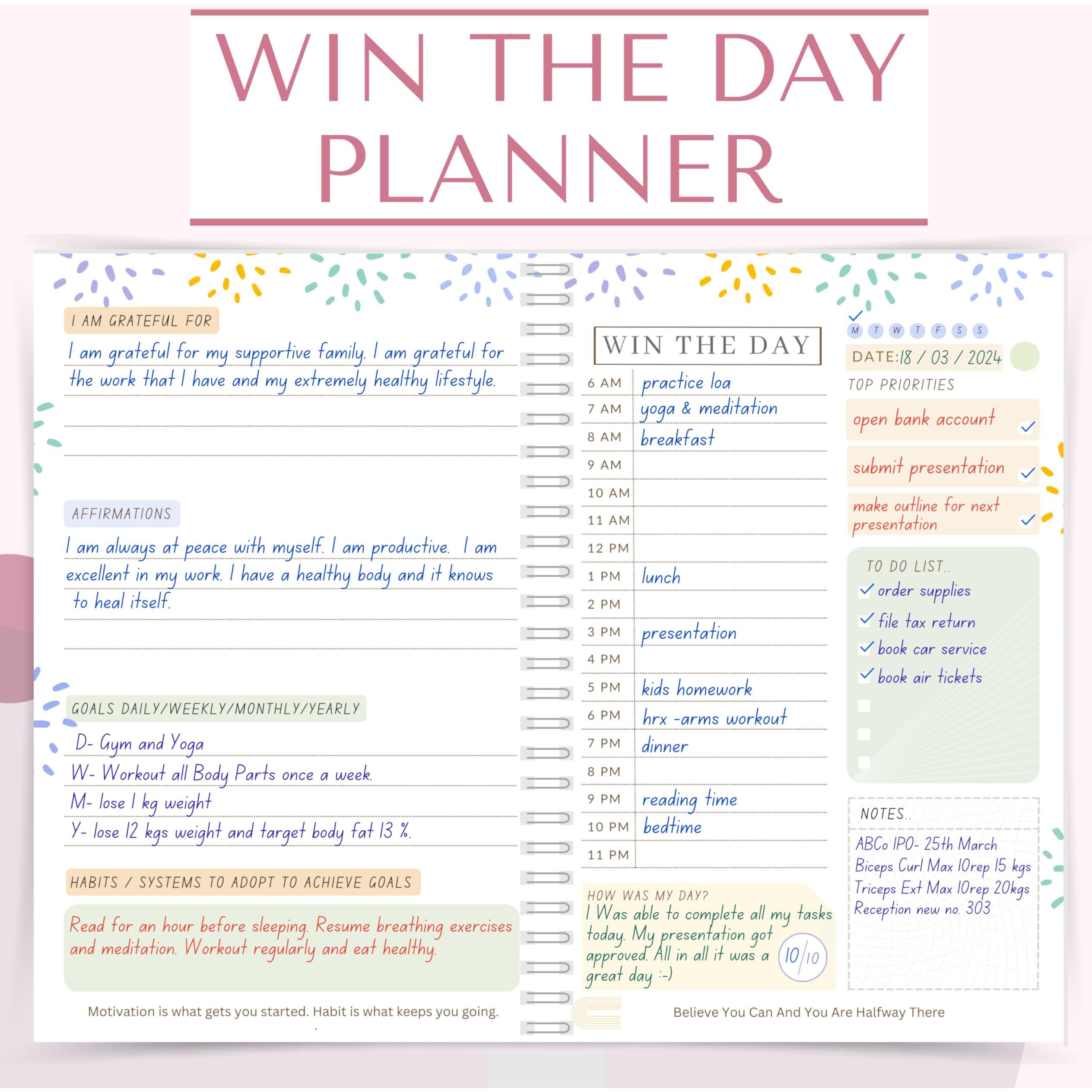 LAURET BLANC Win The Day Daily Planner, To Do List, Affirmation and Gratitude Journal- A5, 90 GSM, 160 Pages, Plan for 80 Days. (Style 31)