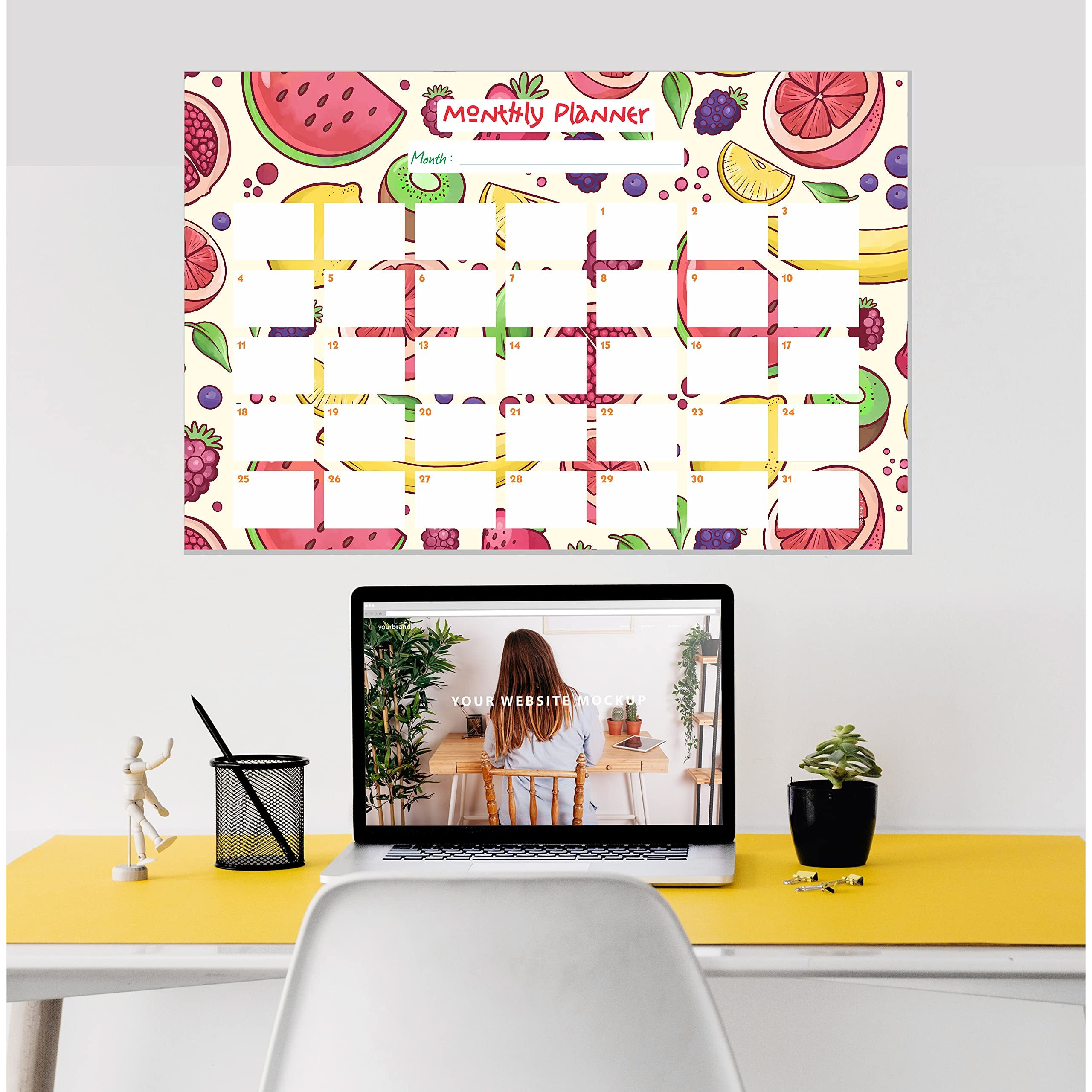 ESCAPER Fruits Theme Monthly Planner Sheets - Pack of 6, A3-Sized Sheets for 6 Months of Productive Planning and Organizing