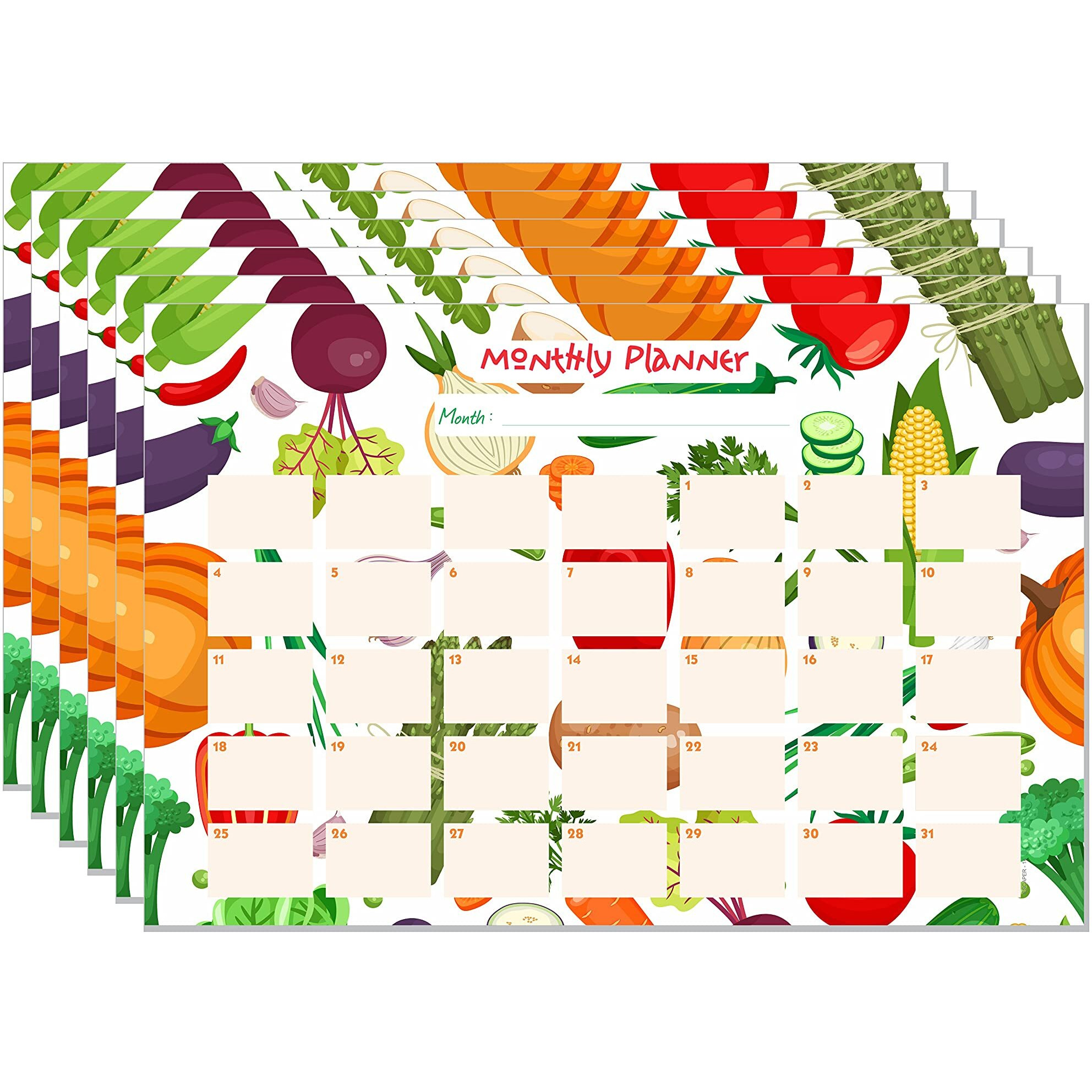 ESCAPER Vegetables Theme Monthly Planner Sheets - Pack of 6, A3-Sized Sheets for 6 Months of Productive Planning and Organizing