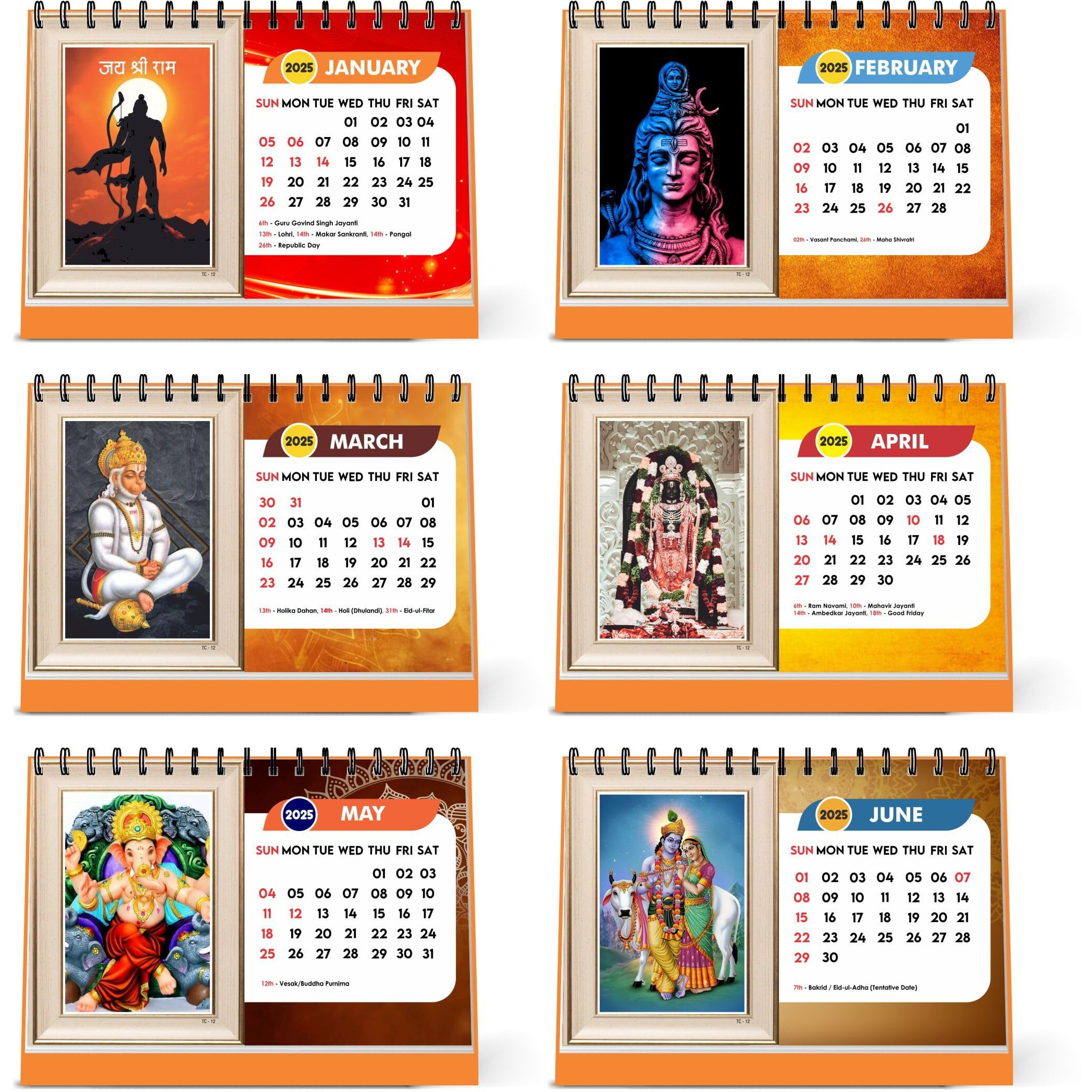 ESCAPER All Hindu God Desk Calendar 2025, Religious Hindu Calendar 2025, Lord Ram Calendar 2025, Lord Hanuman Calendar 2025, Laddu Gopal Calendar, Lord Ganesha Calendar 2025
