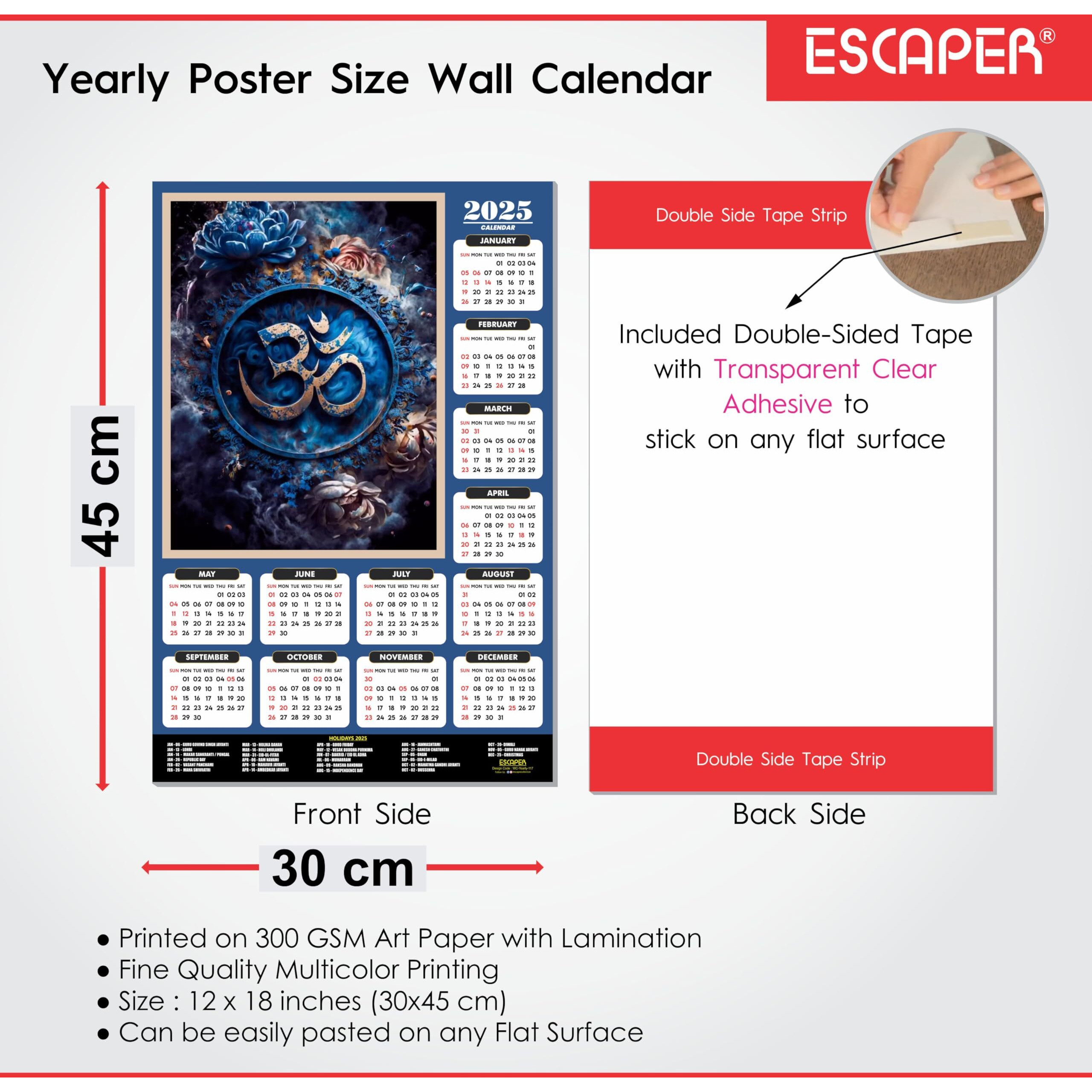 ESCAPER Lord Shiva Wall Calendar 2025 hanging (45 x 30 cm), Bholenath Wall Calendar 2025, Shivling Wall Calendar 2025, Shanker Ji Photo, Mahadev Wall Calendar 2025, Shivji Calendar, Lord Shiva Wall Decor