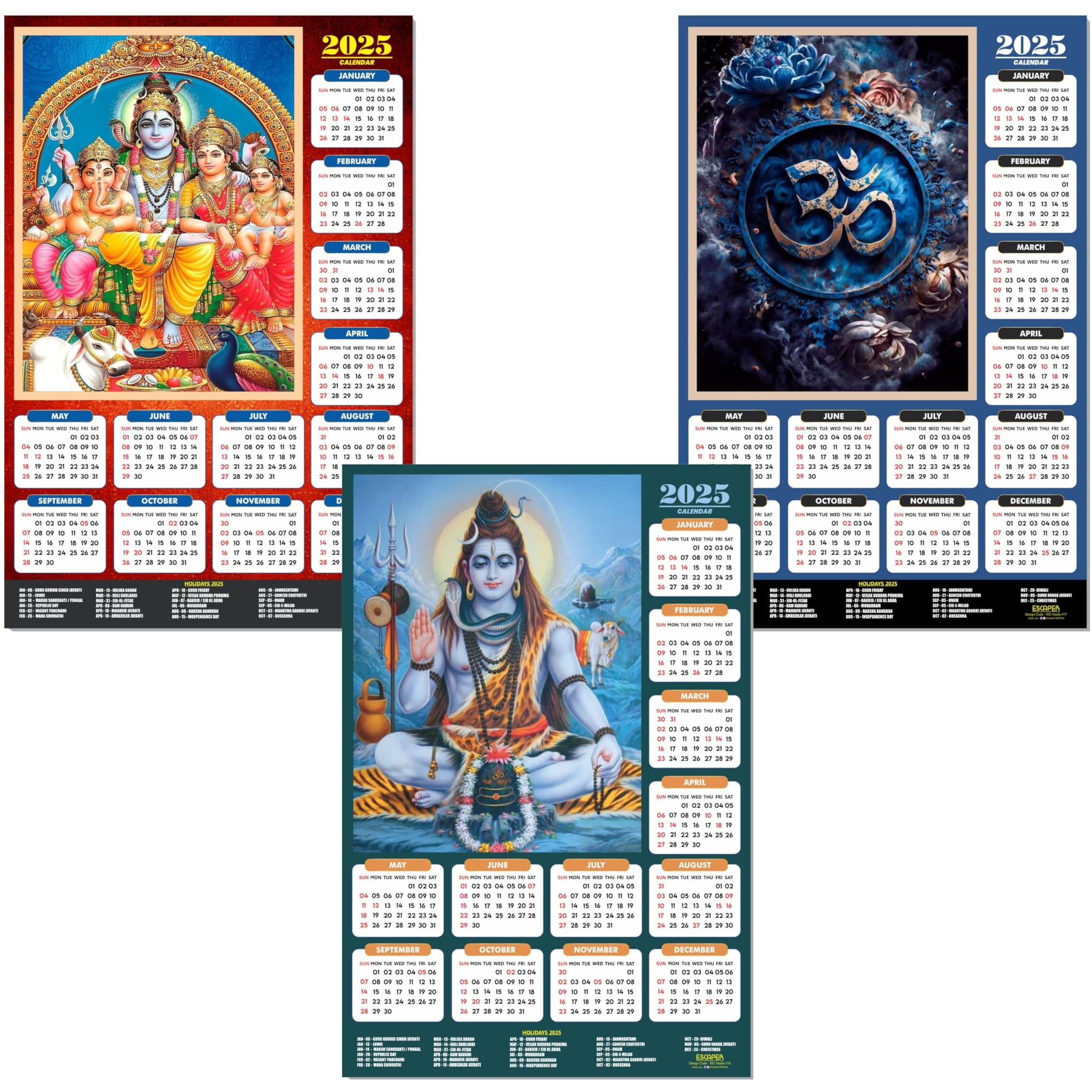 ESCAPER Lord Shiva Wall Calendar 2025 hanging (45 x 30 cm), Bholenath Wall Calendar 2025, Shivling Wall Calendar 2025, Shanker Ji Photo, Mahadev Wall Calendar 2025, Shivji Calendar, Lord Shiva Wall Decor